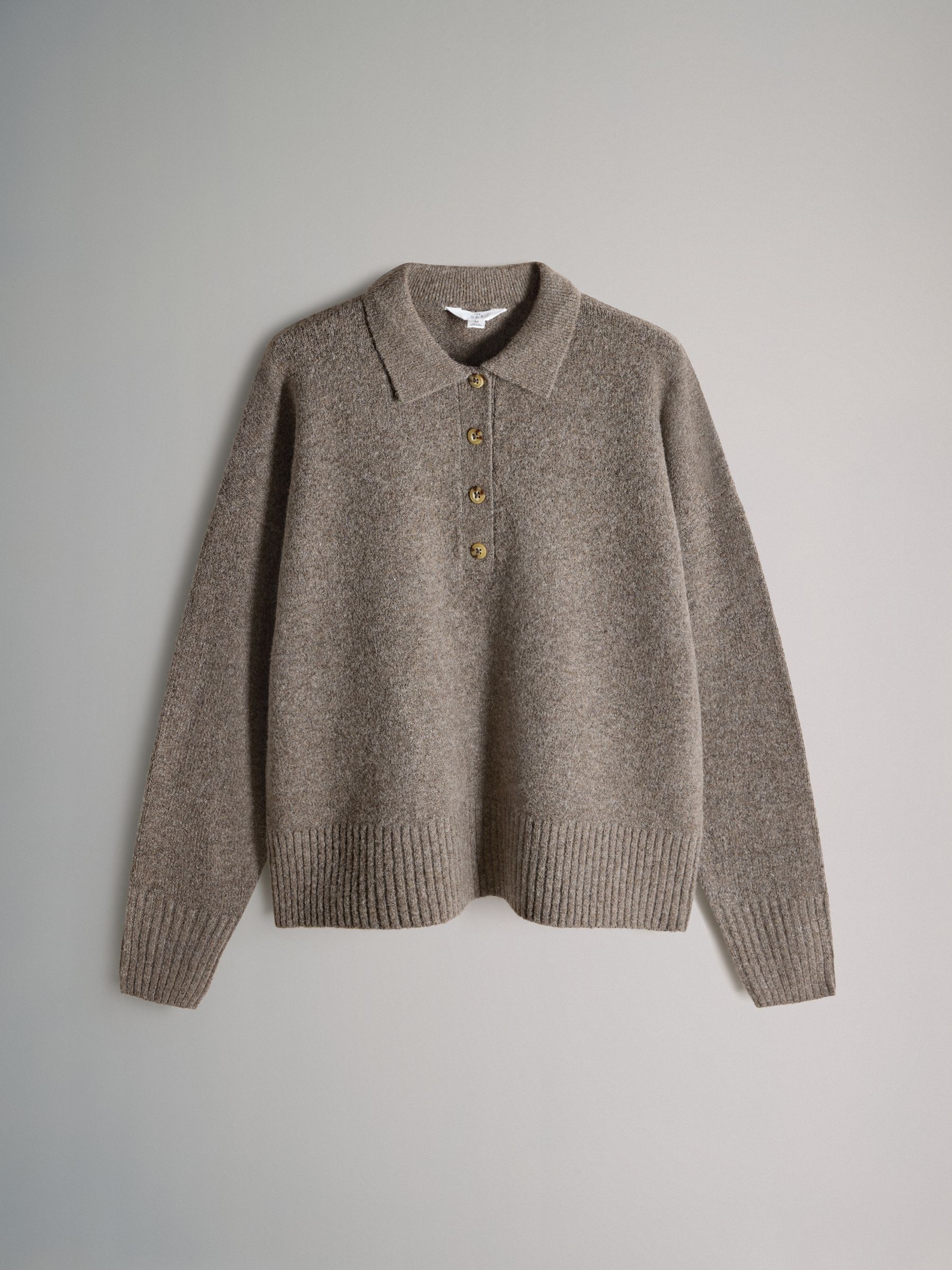 Brown Marl/Oatmeal - 2 Pack Knitted Collar Jumpers With Wool - Image 6 of 9