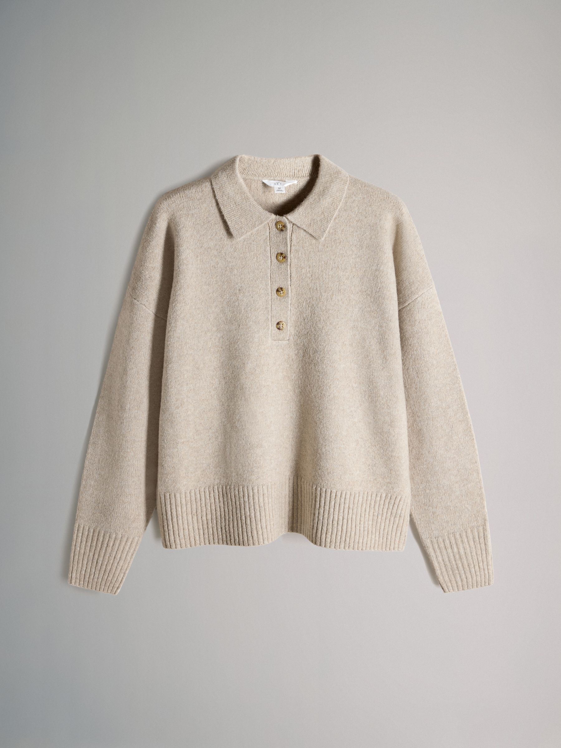 Brown Marl/Oatmeal - 2 Pack Knitted Collar Jumpers With Wool - Image 7 of 9