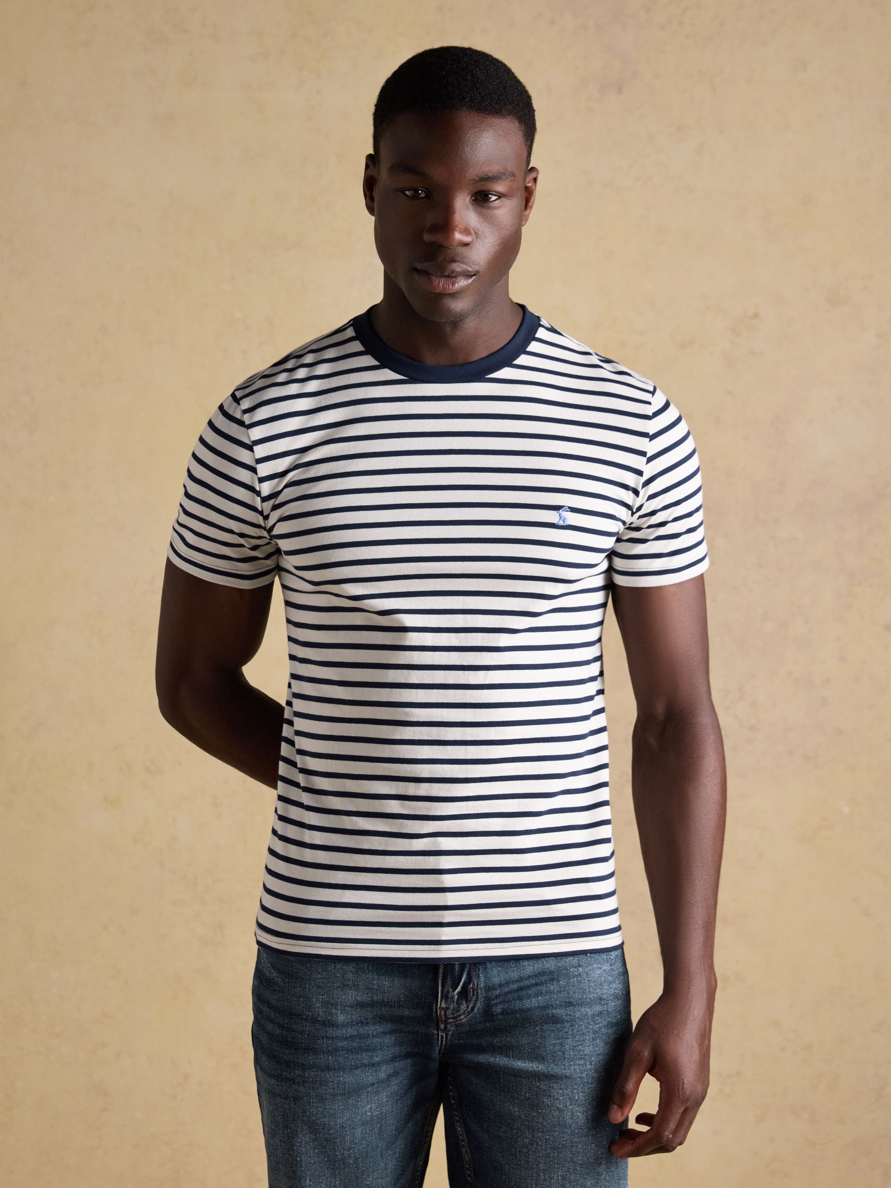 Navy & White Stripe Classic Fit Cotton T-Shirt - Image 1 of 7