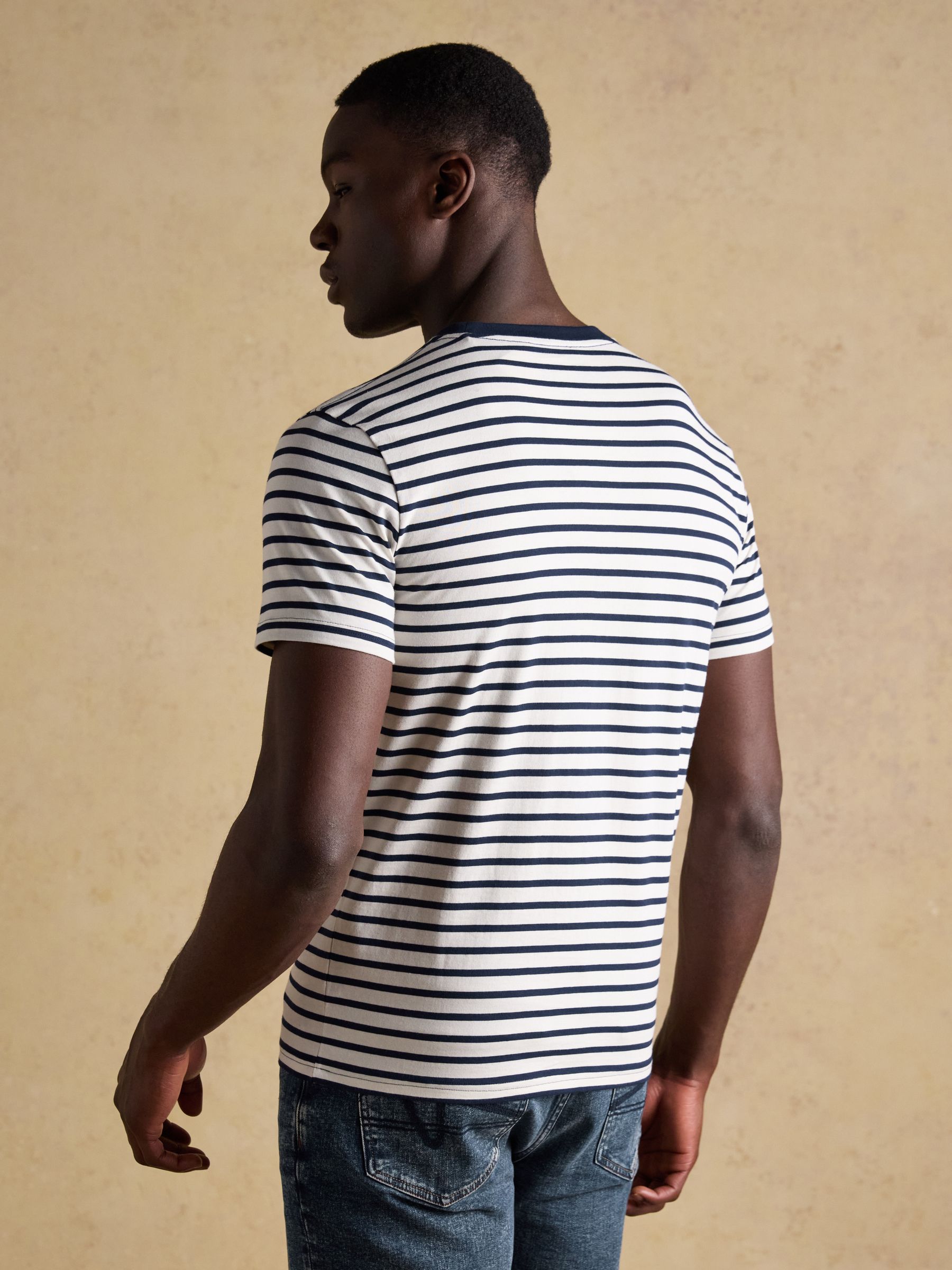 Navy & White Stripe Classic Fit Cotton T-Shirt - Image 2 of 7