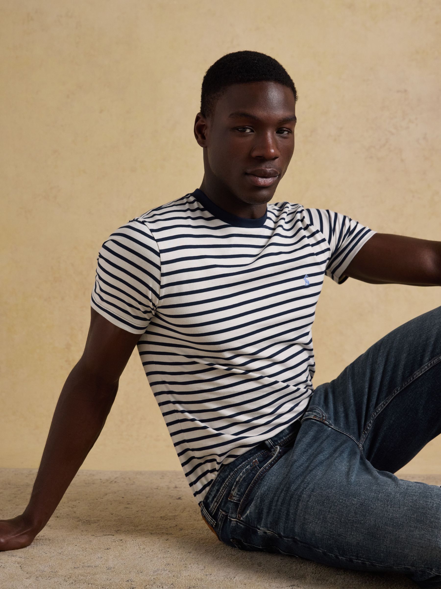 Navy & White Stripe Classic Fit Cotton T-Shirt - Image 6 of 7