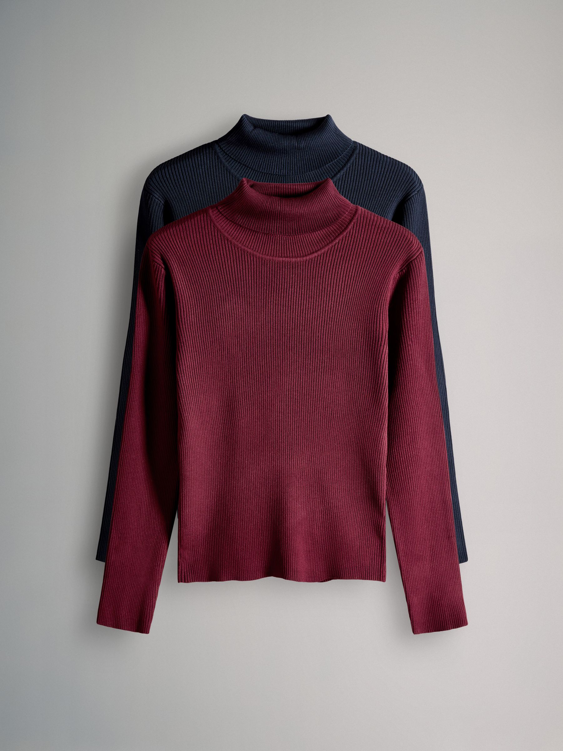 Burgundy Red/Navy Blue Ribbed Knit Roll Neck Jumpers 2 Pack - Image 1 of 5