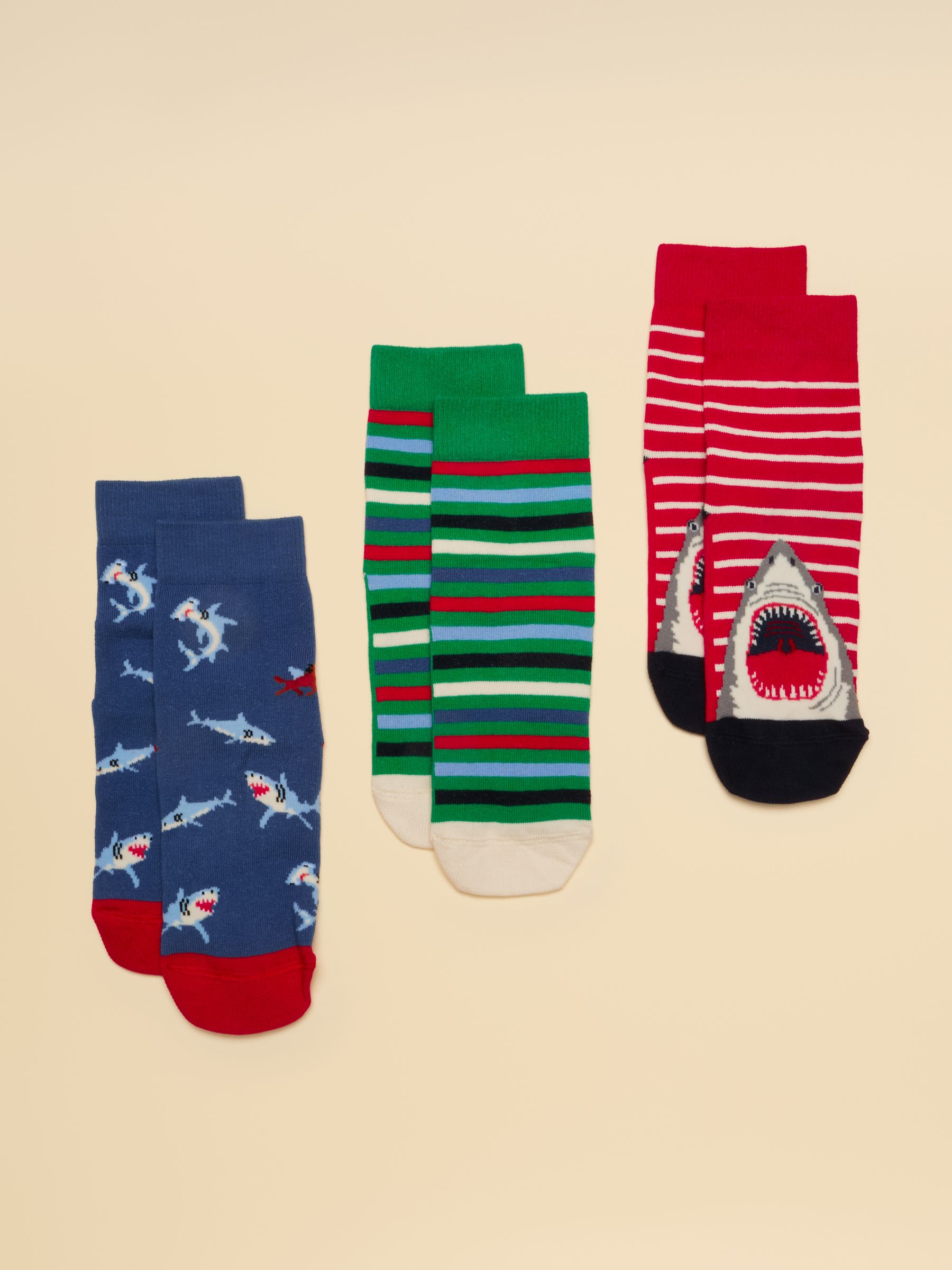 Kid's Eat Feet Red & Blue Shark Socks 3 Pack - Image 1 of 3