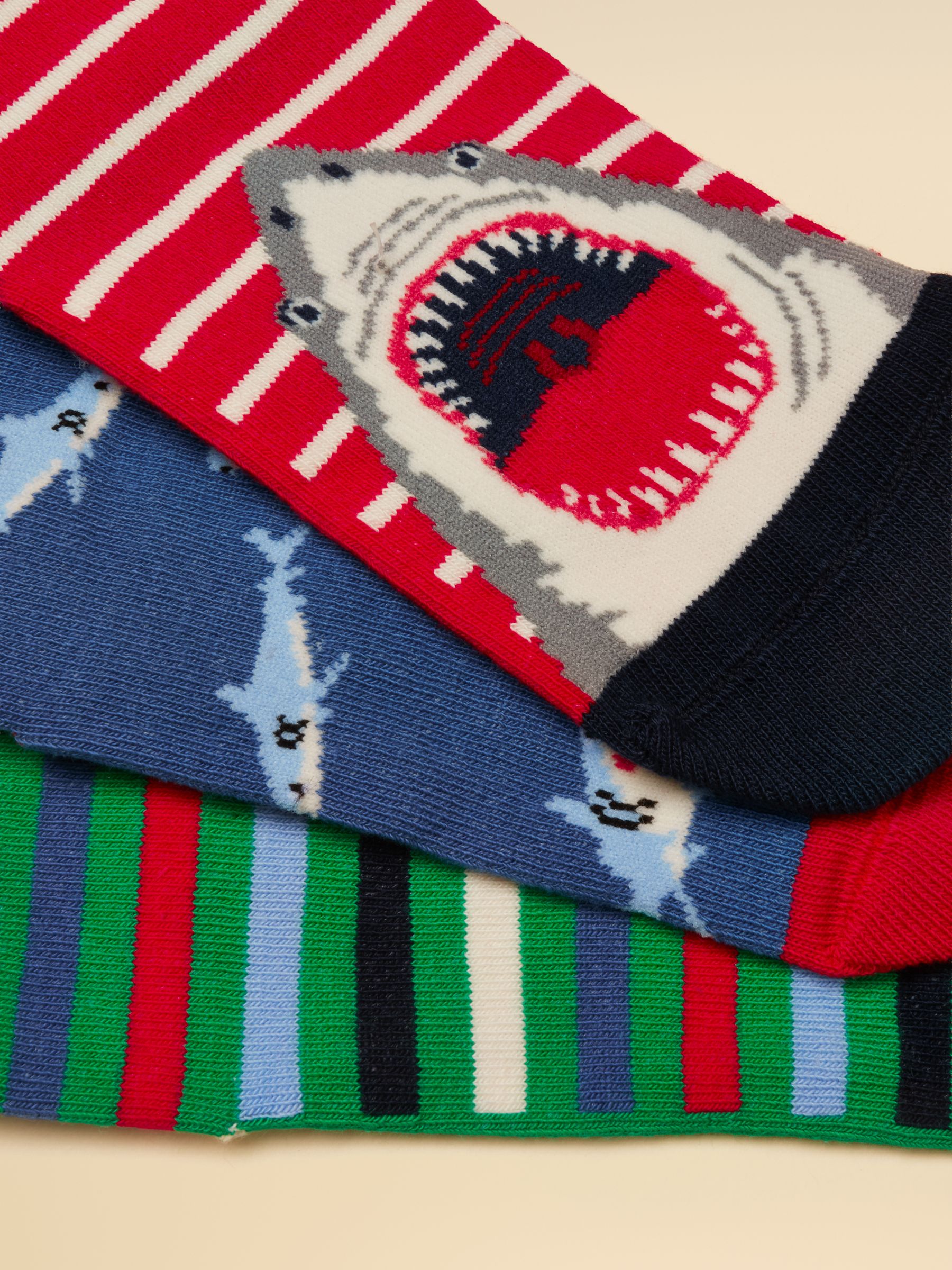 Kid's Eat Feet Red & Blue Shark Socks 3 Pack - Image 2 of 3