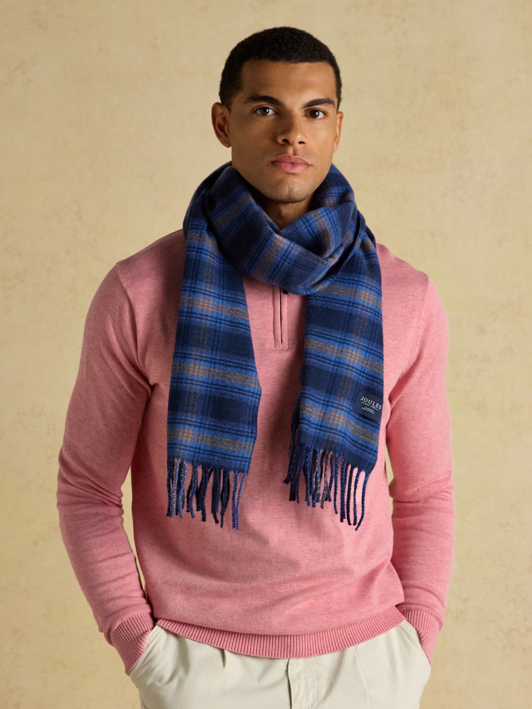 Langtree Check Blue Brown Large Scarf - Image 1 of 6