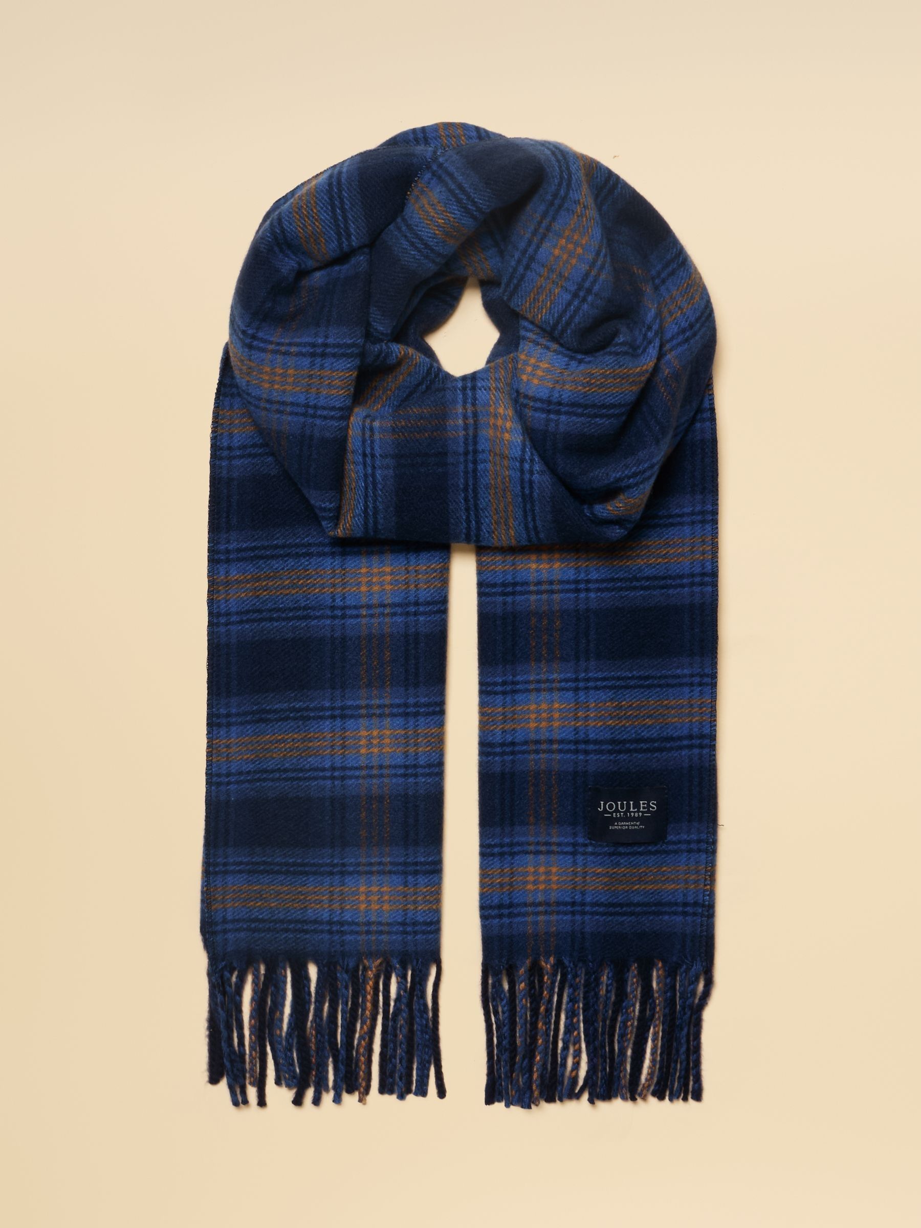 Langtree Check Blue Brown Large Scarf - Image 4 of 6