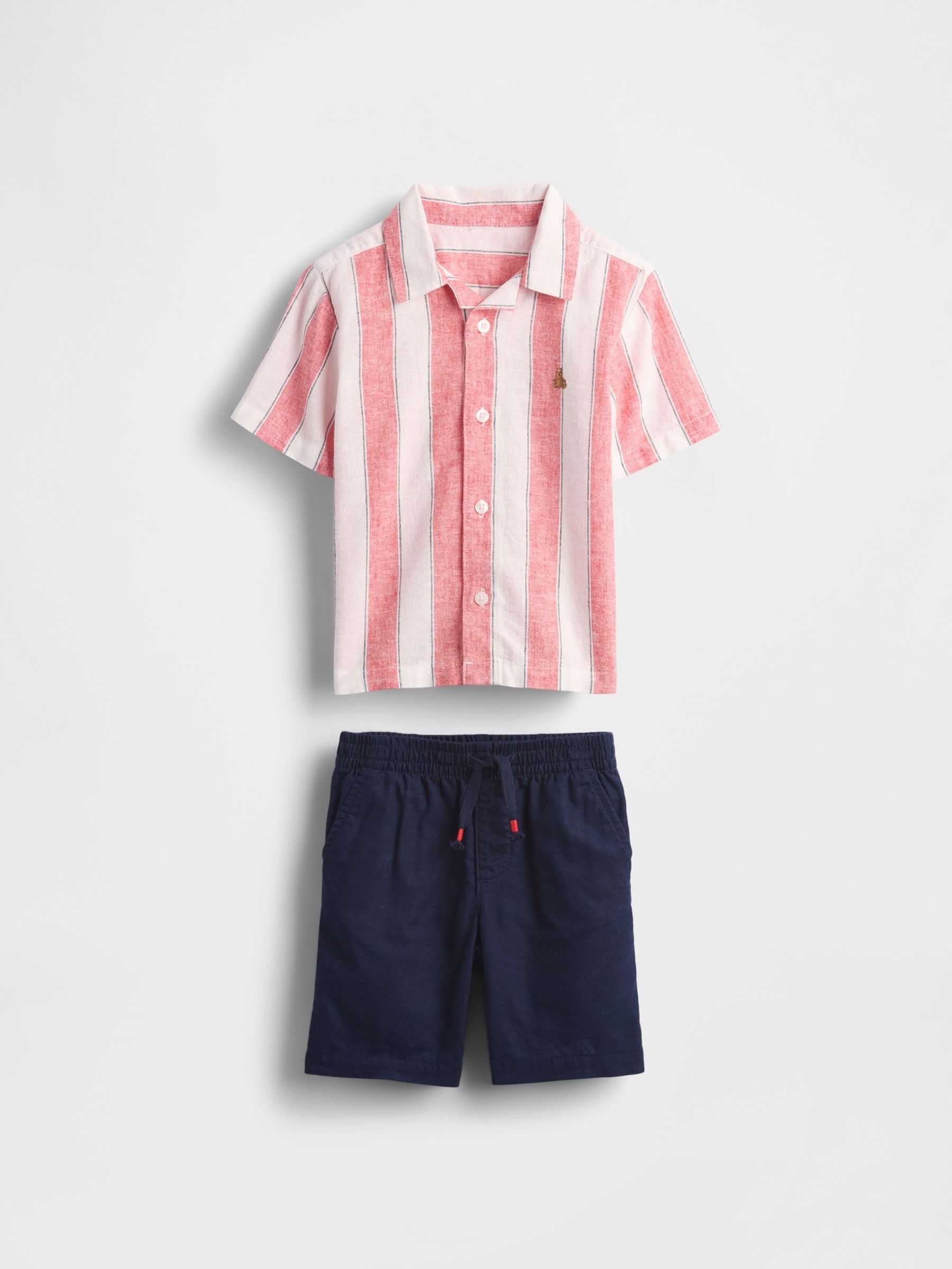 Red Stripe Linen-Cotton Cabana Shirt & Shorts Set (6mths-5yrs) - Image 2 of 3