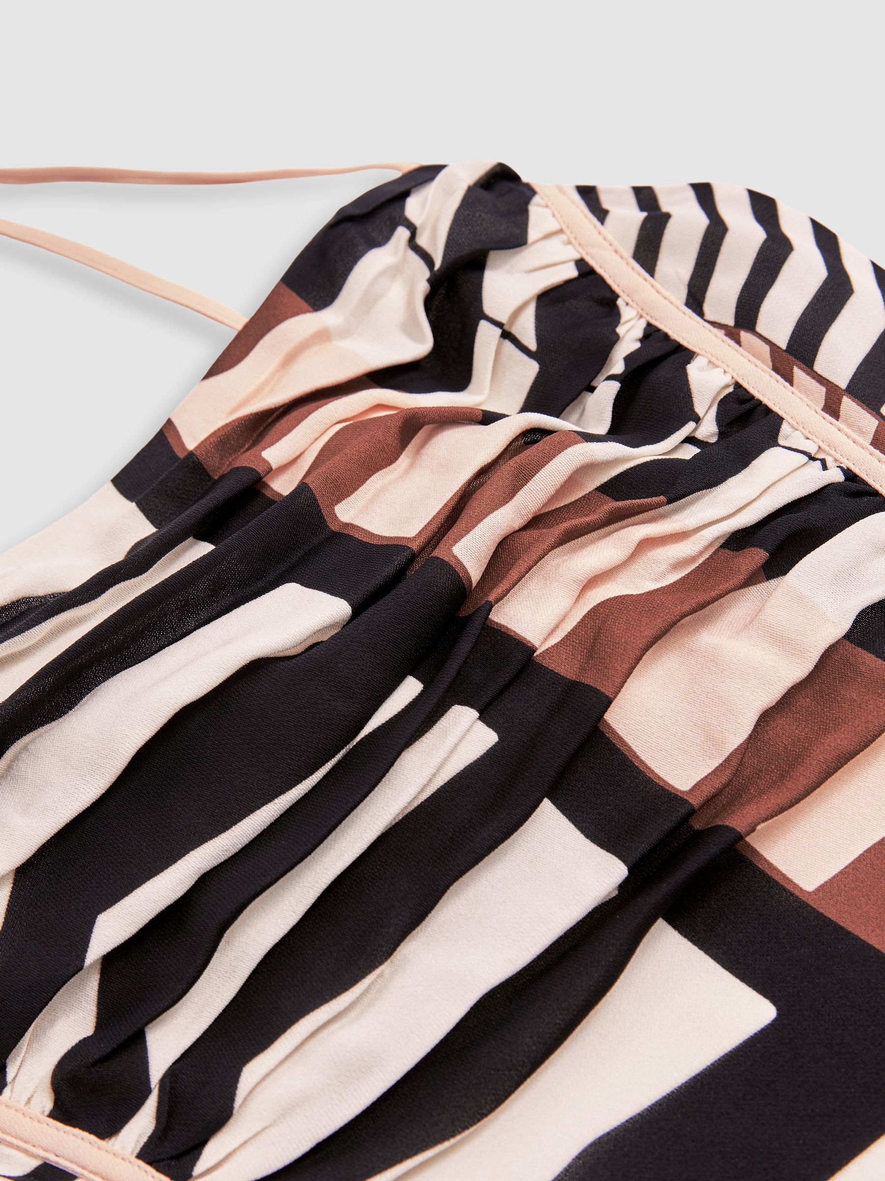 Chevron-Stripe Ruched Midi Dress in Black/Brown - Image 6 of 6