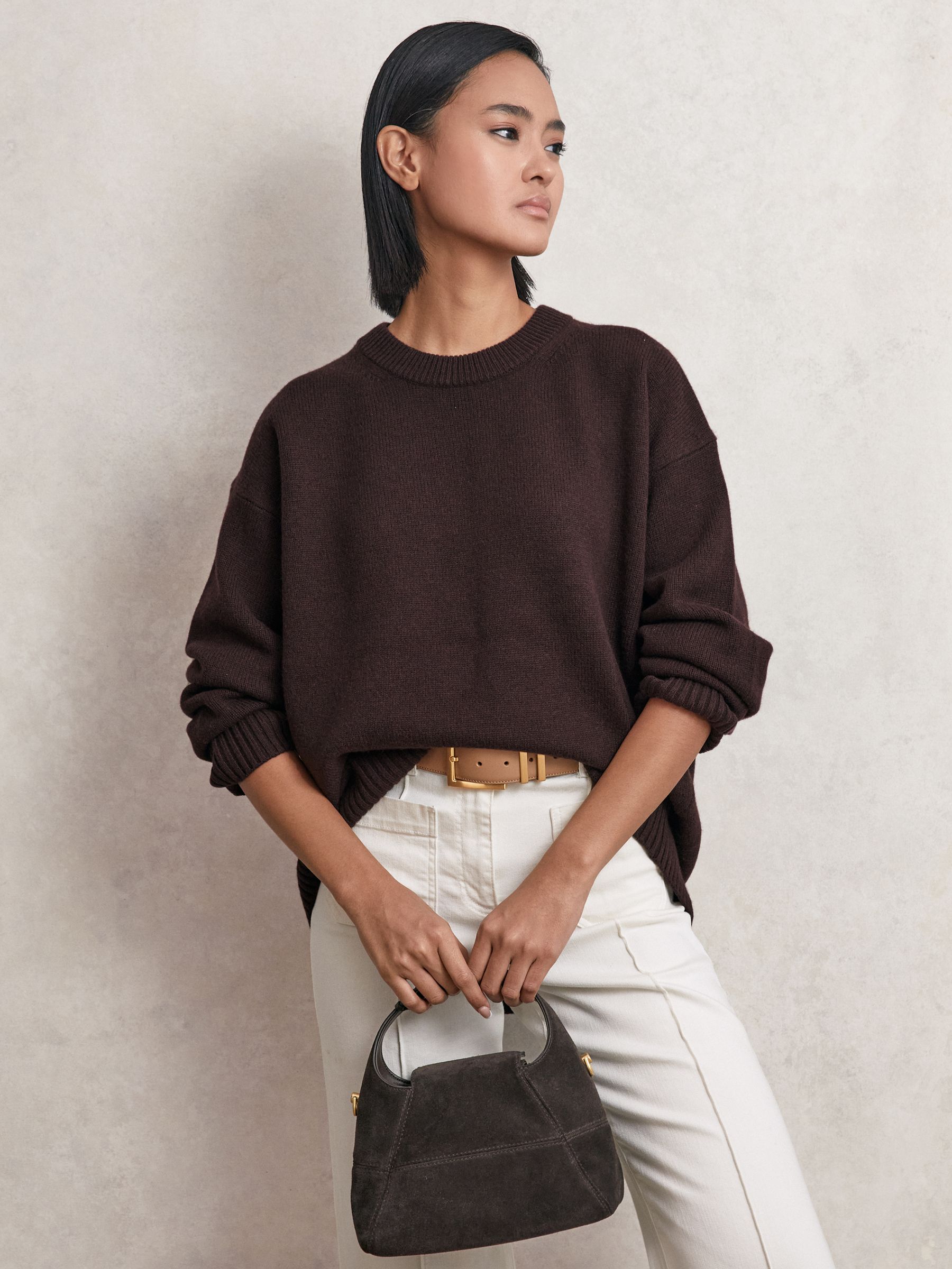 Wool-Cashmere Crew-Neck Jumper in Plum - Image 1 of 5