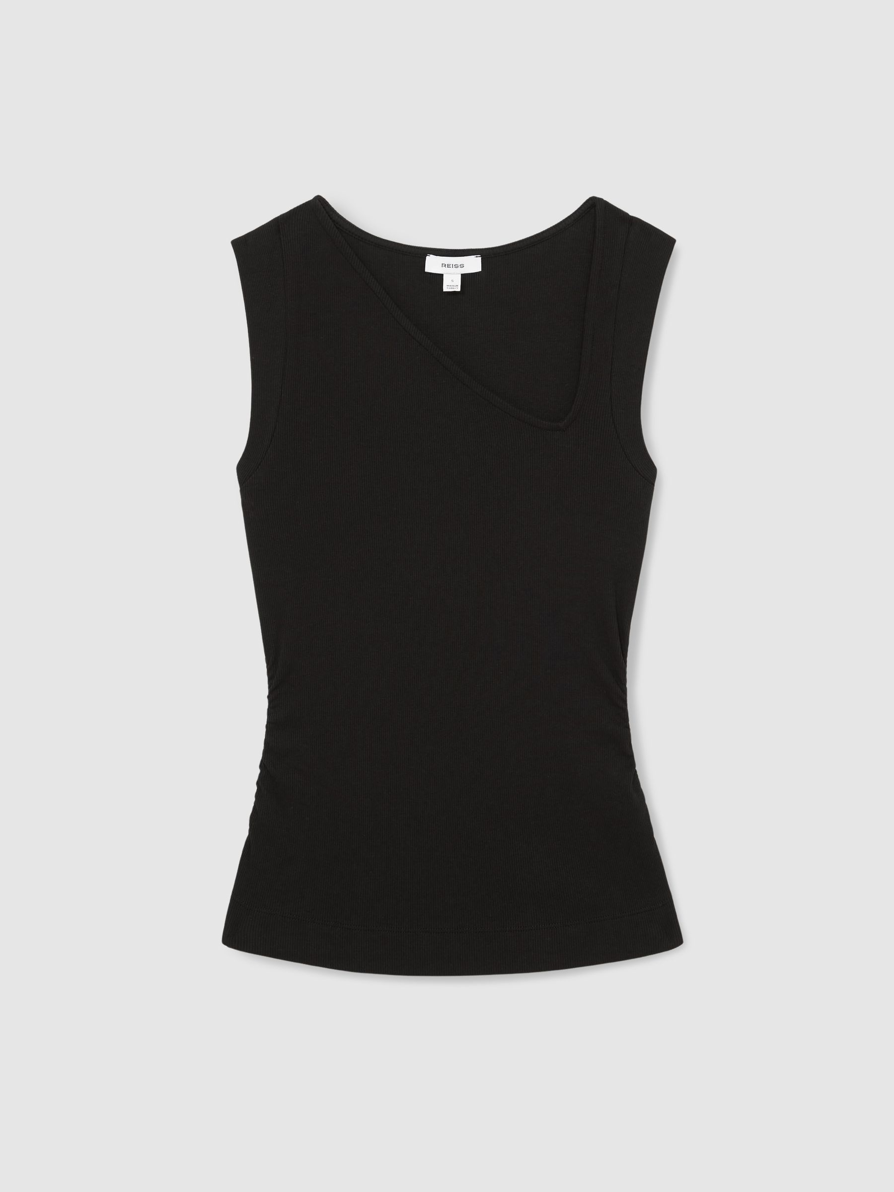 Stretch-Cotton Ribbed Asymmetric Vest in Black - Image 2 of 6