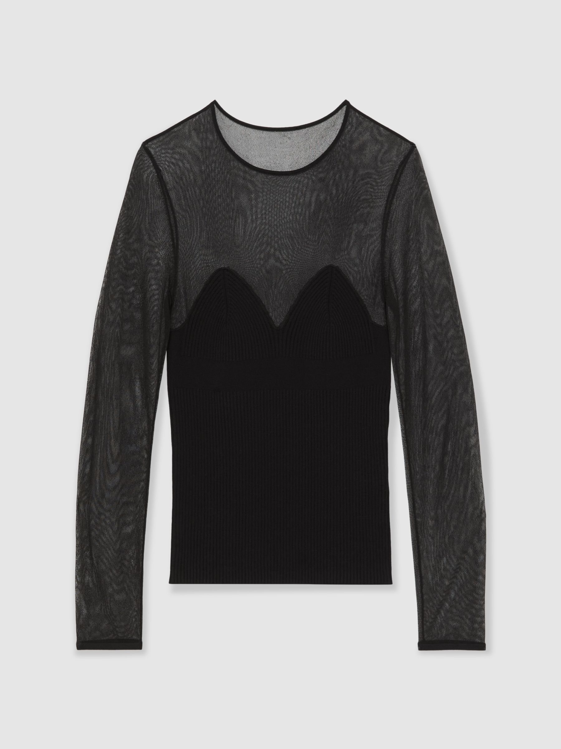 Mesh Knit Sweetheart Long-Sleeve Top in Black - Image 2 of 6