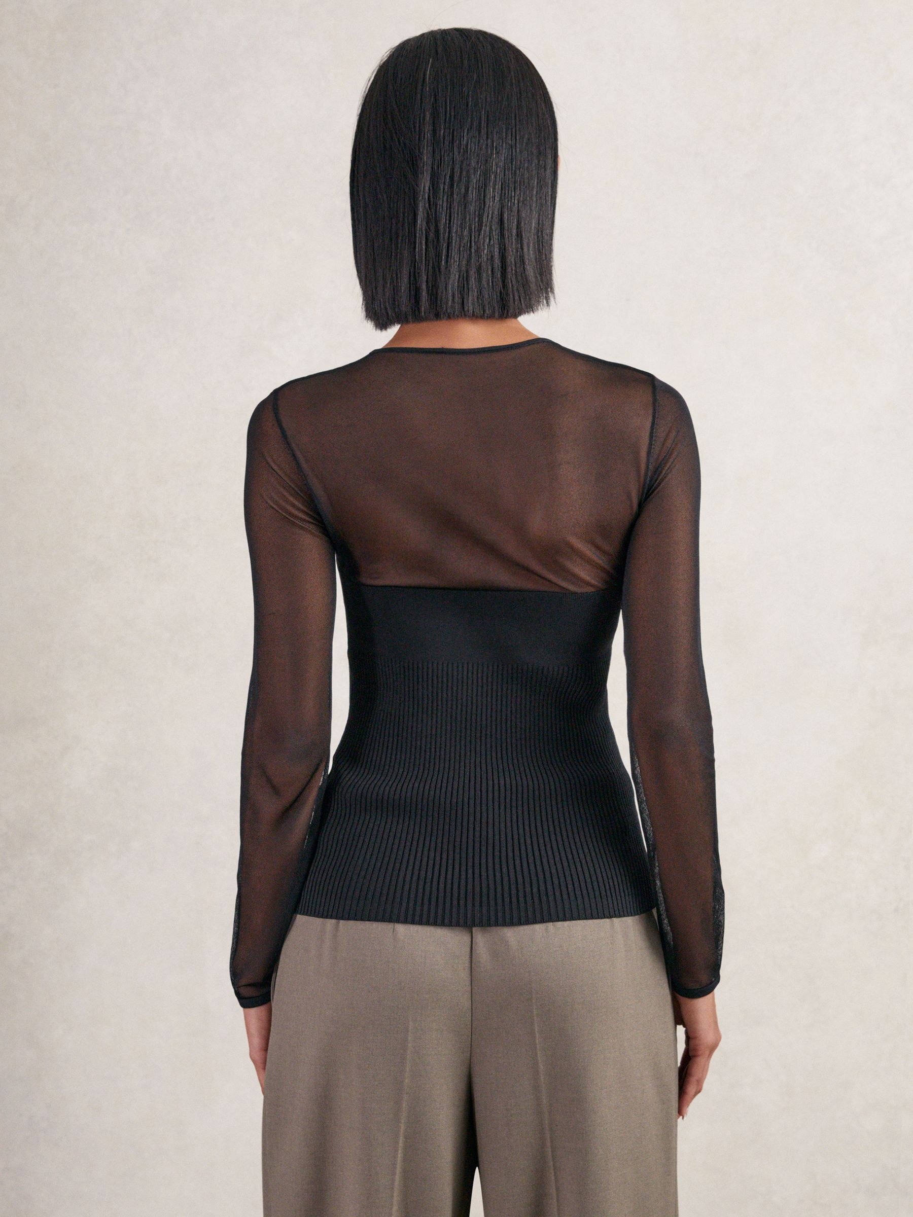 Mesh Knit Sweetheart Long-Sleeve Top in Black - image 5