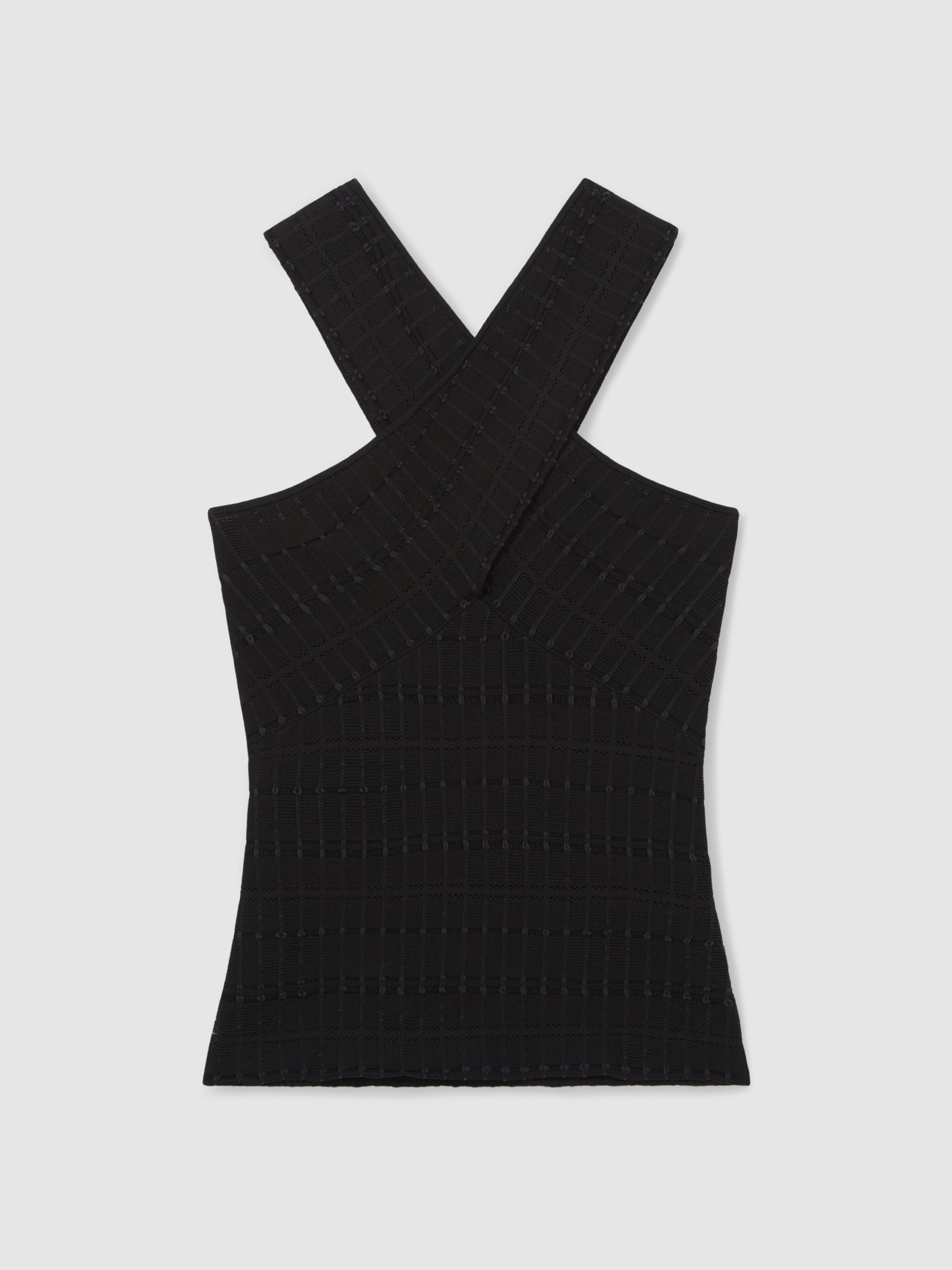 Cross Neck Textured Top in Black - Image 2 of 5