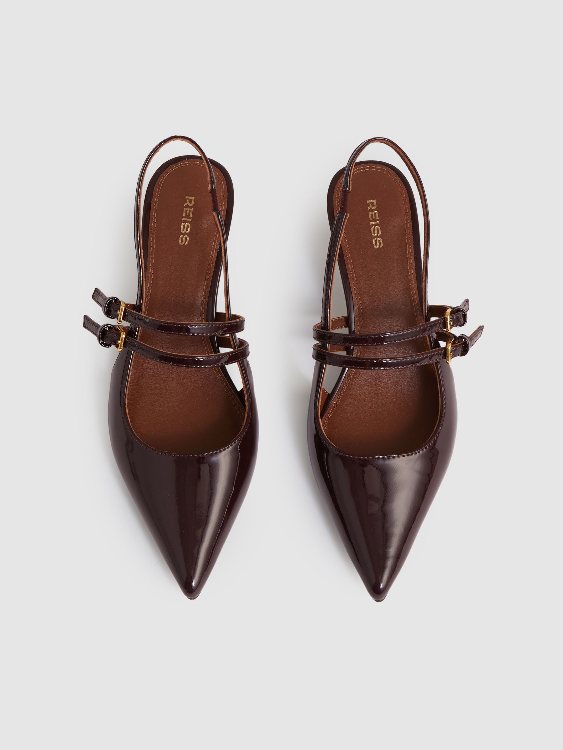 Reiss Leather Slingback Buckle Court Shoes in Oxblood | REISS