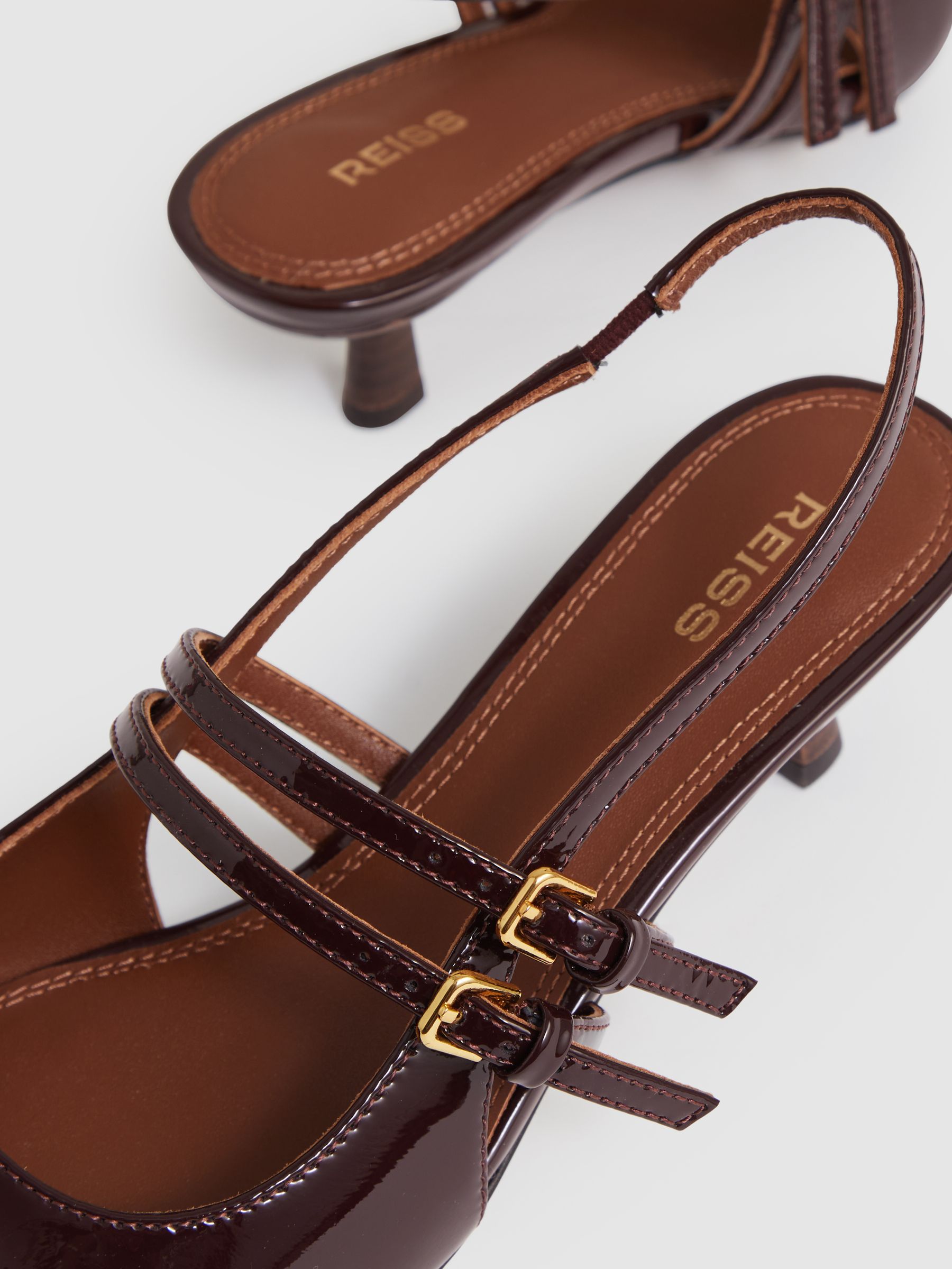 Leather Slingback Buckle Court Shoes in Oxblood - image 3