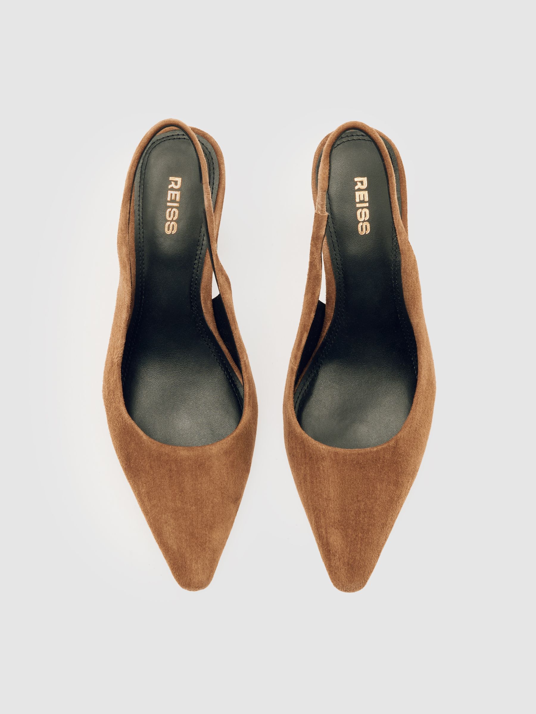 Suede Slingback Court Shoes in Tan - image 2