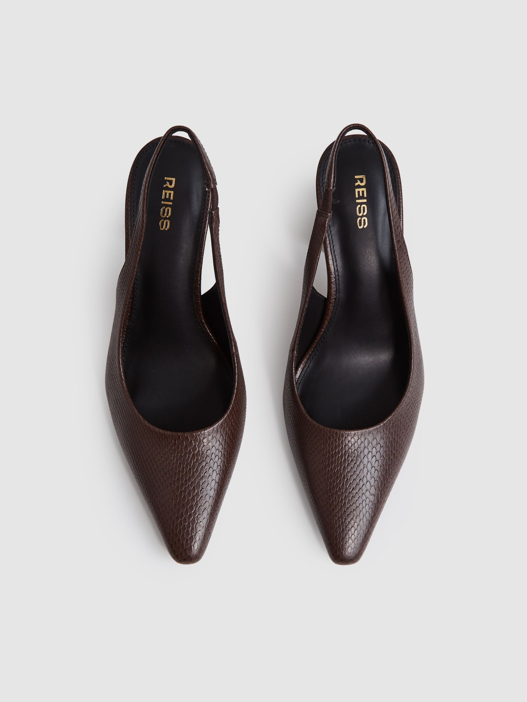 Leather Slingback Court Shoes in Chocolate - image 2