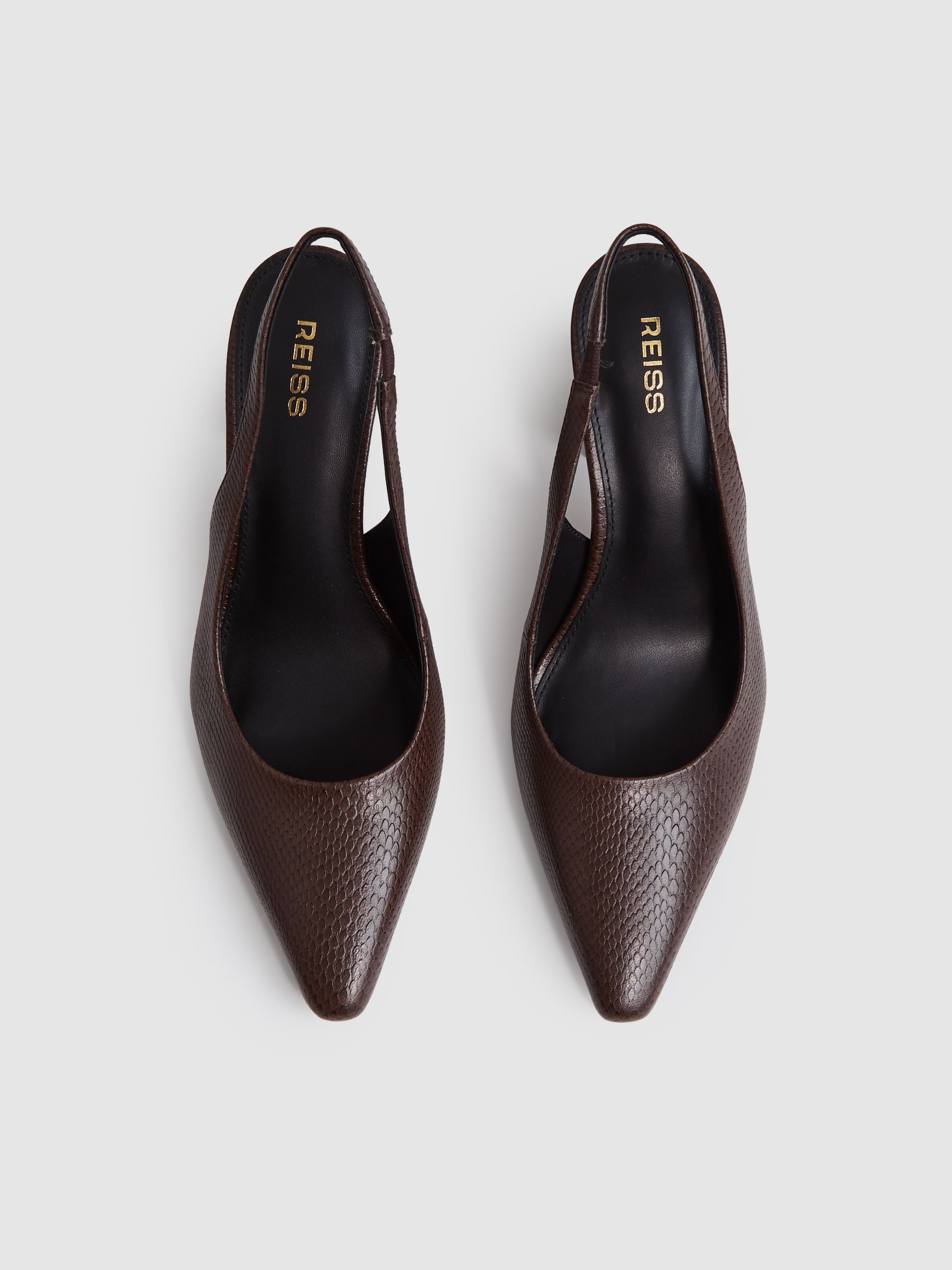Leather Slingback Court Shoes in Chocolate - Image 3 of 5
