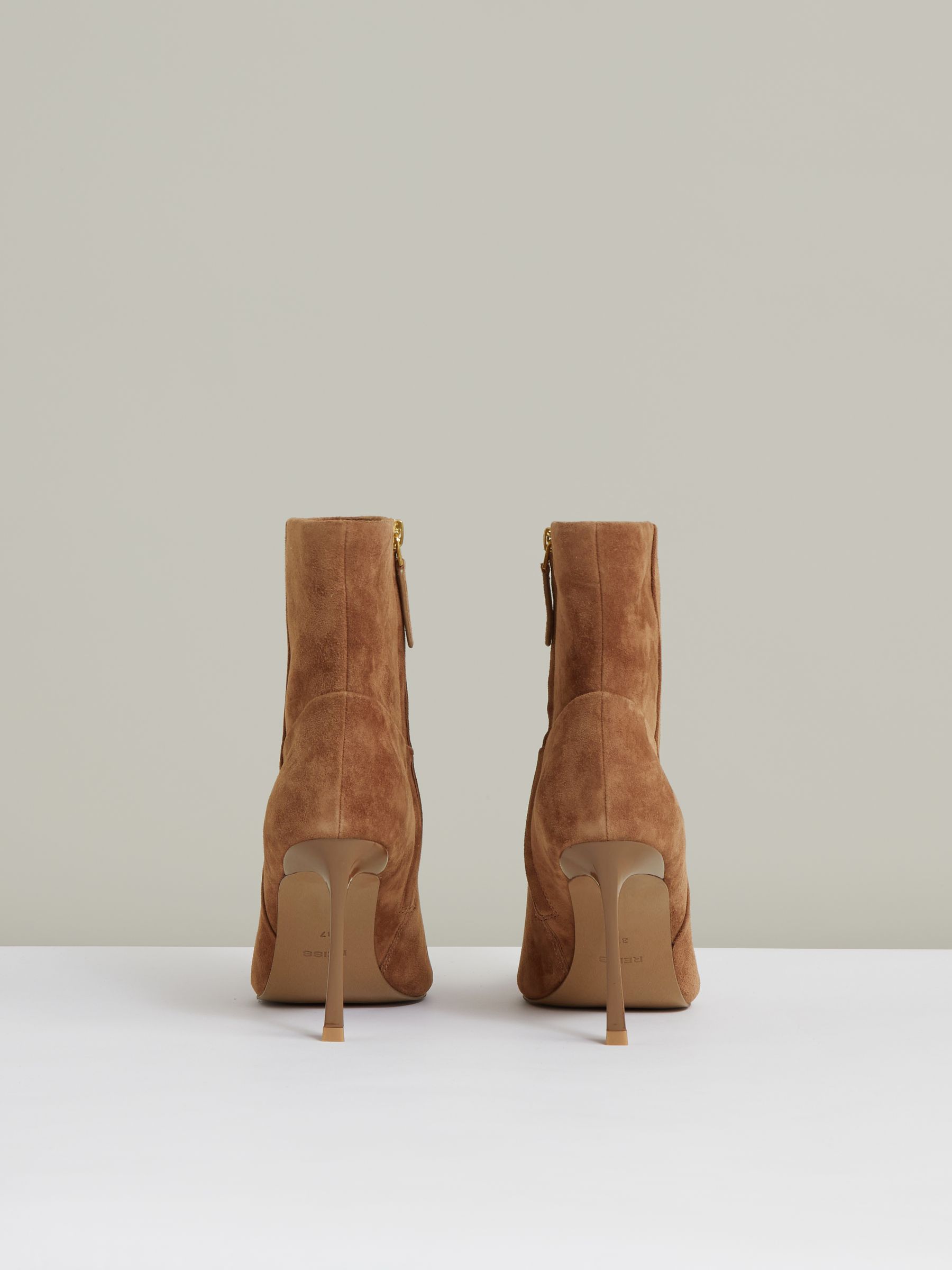 Suede High Heeled Ankle Boots in Tan - Image 4 of 4
