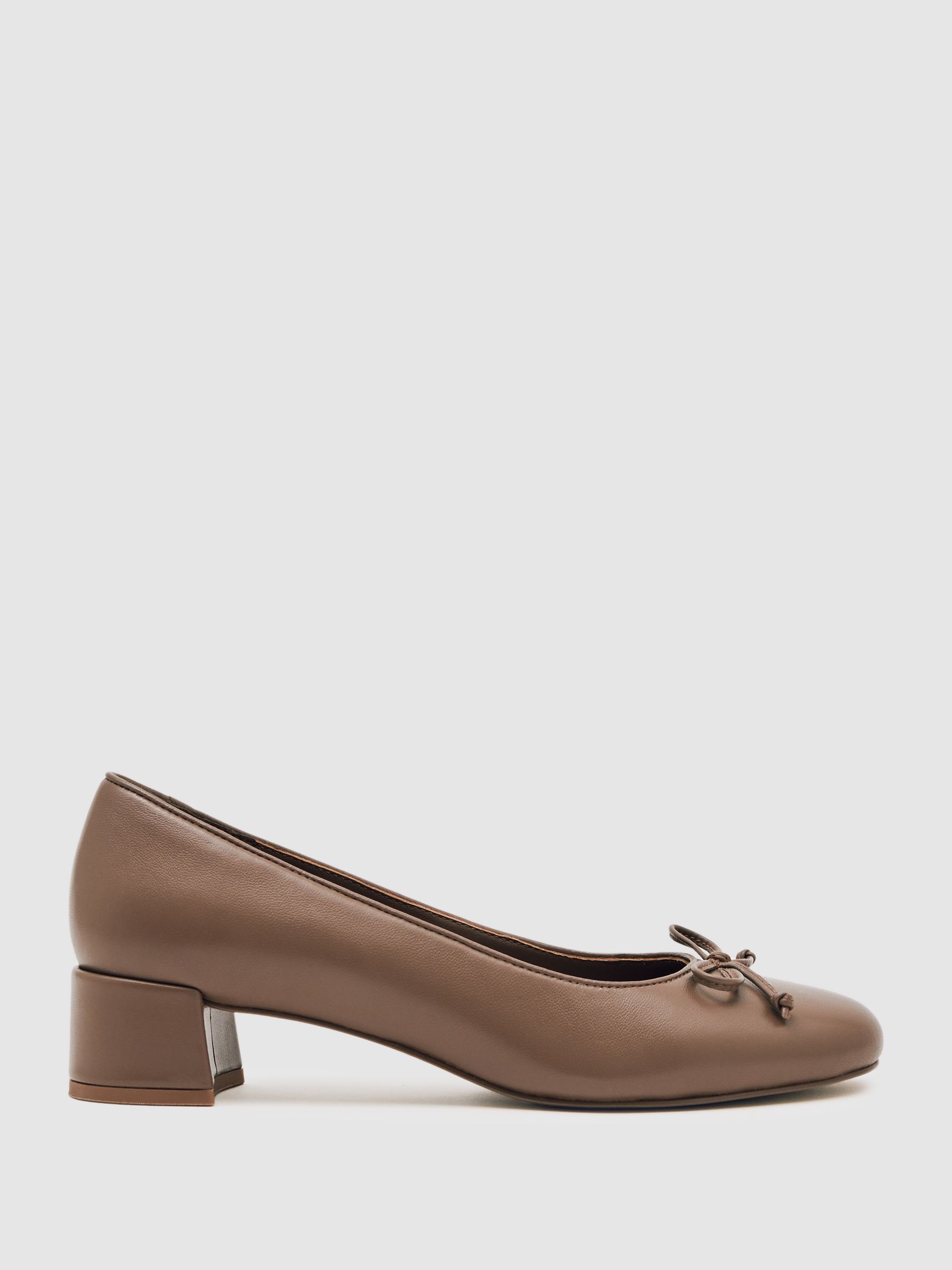 Leather Block Heel Ballerina Shoes in Neutral - Image 1 of 5