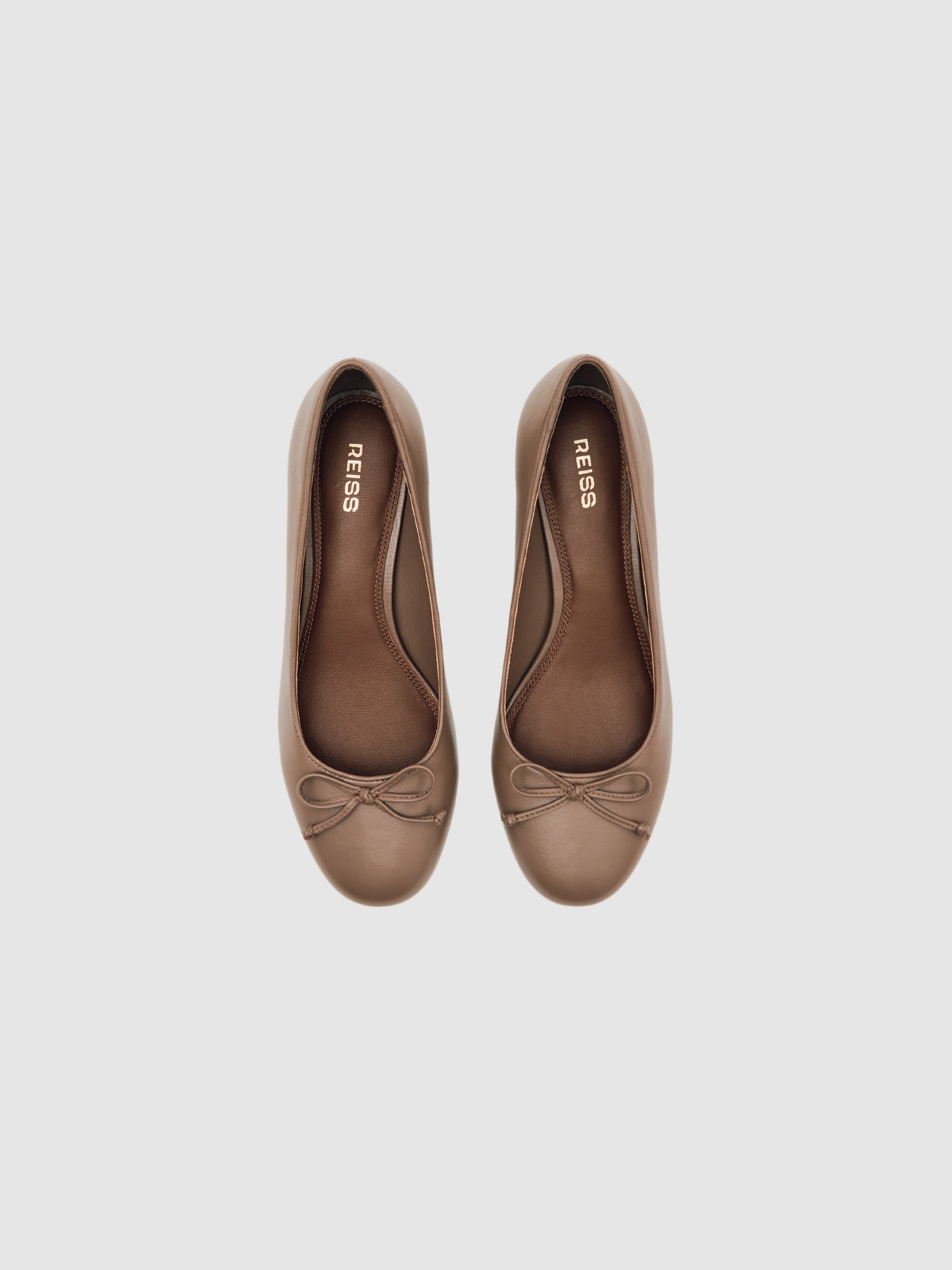 Leather Block Heel Ballerina Shoes in Neutral - image 4