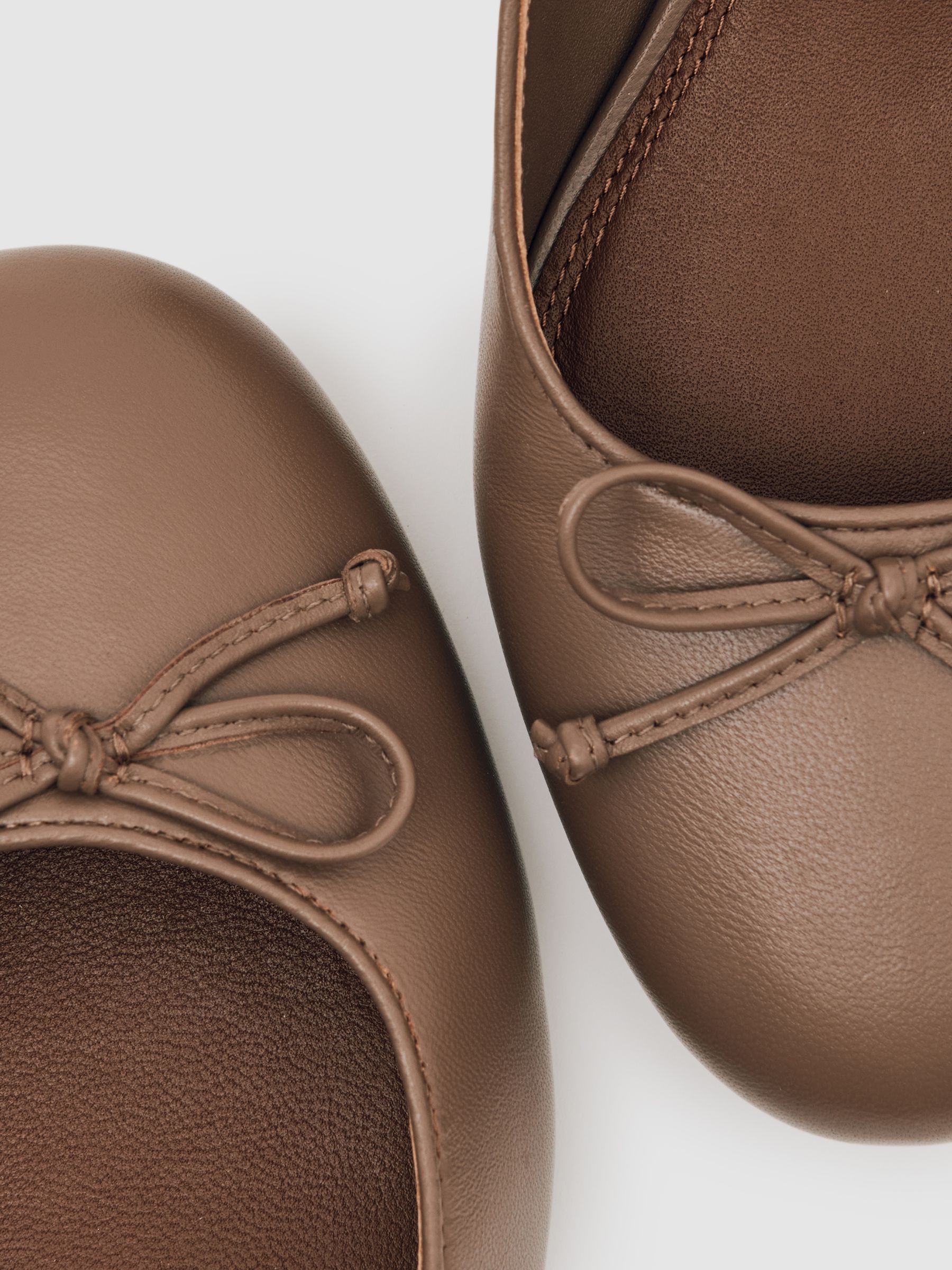 Leather Block Heel Ballerina Shoes in Neutral - image 3