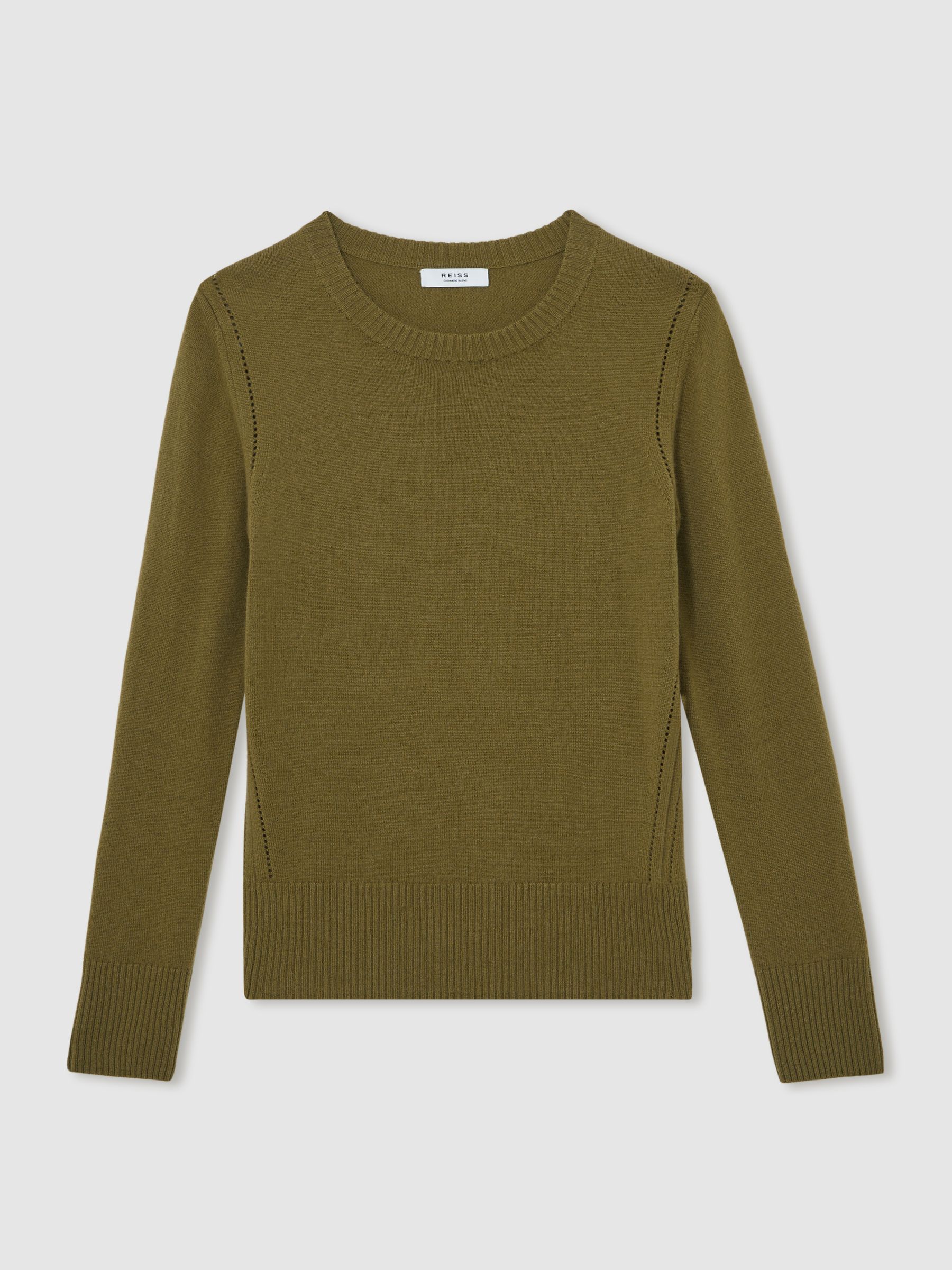 Wool-Blend Open-Stitch Jumper with Cashmere in Khaki Green - Image 2 of 5