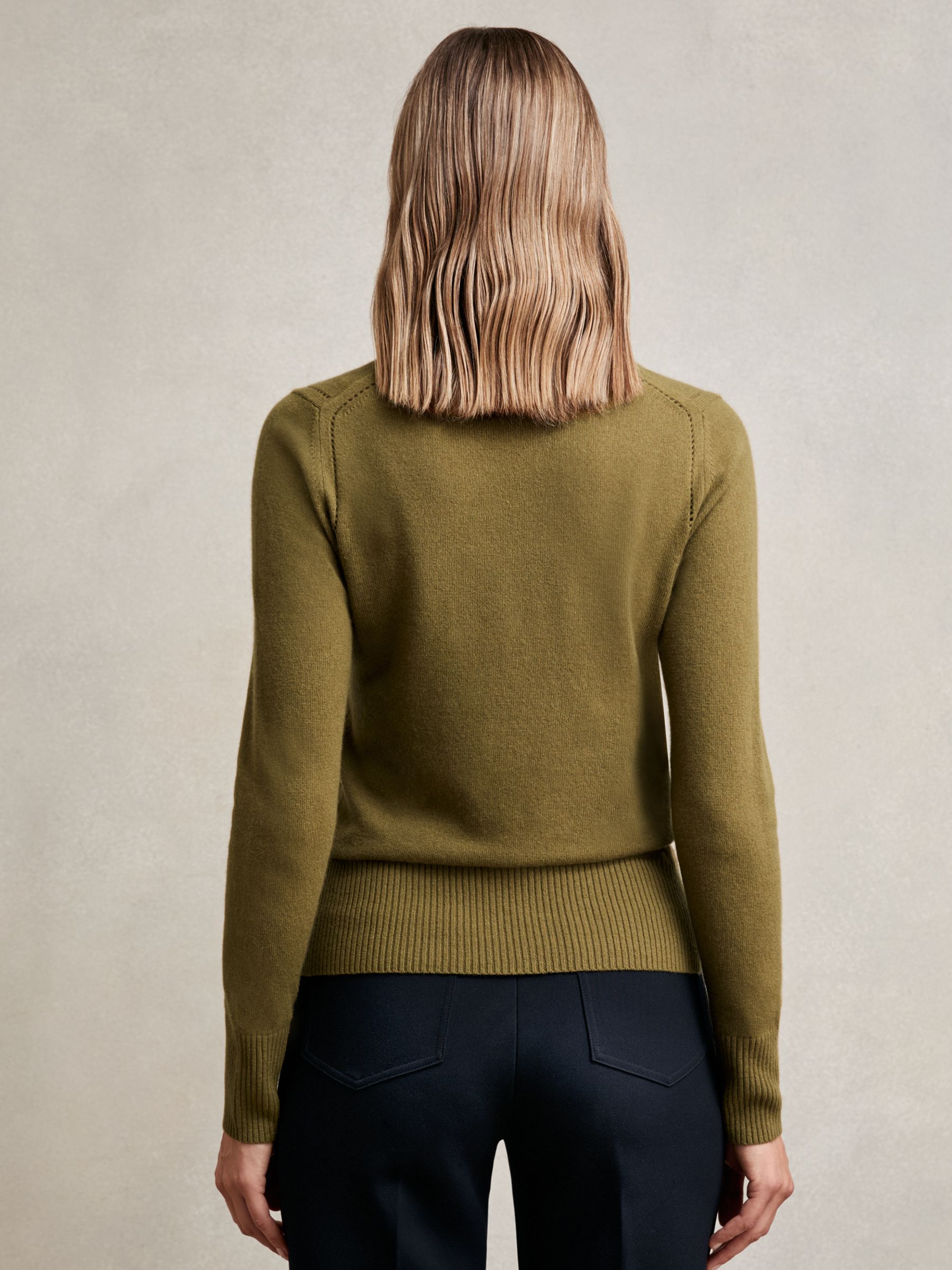 Wool-Blend Open-Stitch Jumper with Cashmere in Khaki Green - Image 4 of 5