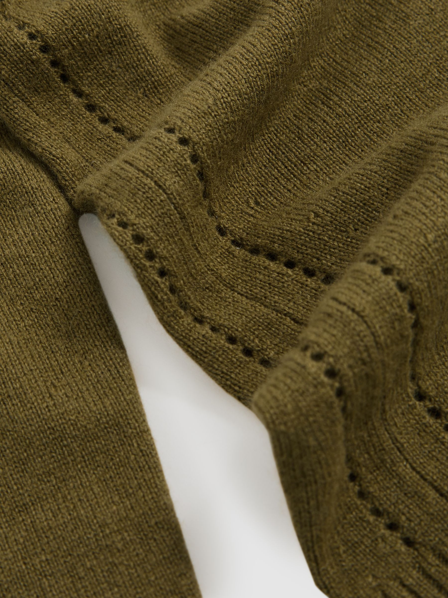 Wool-Blend Open-Stitch Jumper with Cashmere in Khaki Green - image 5