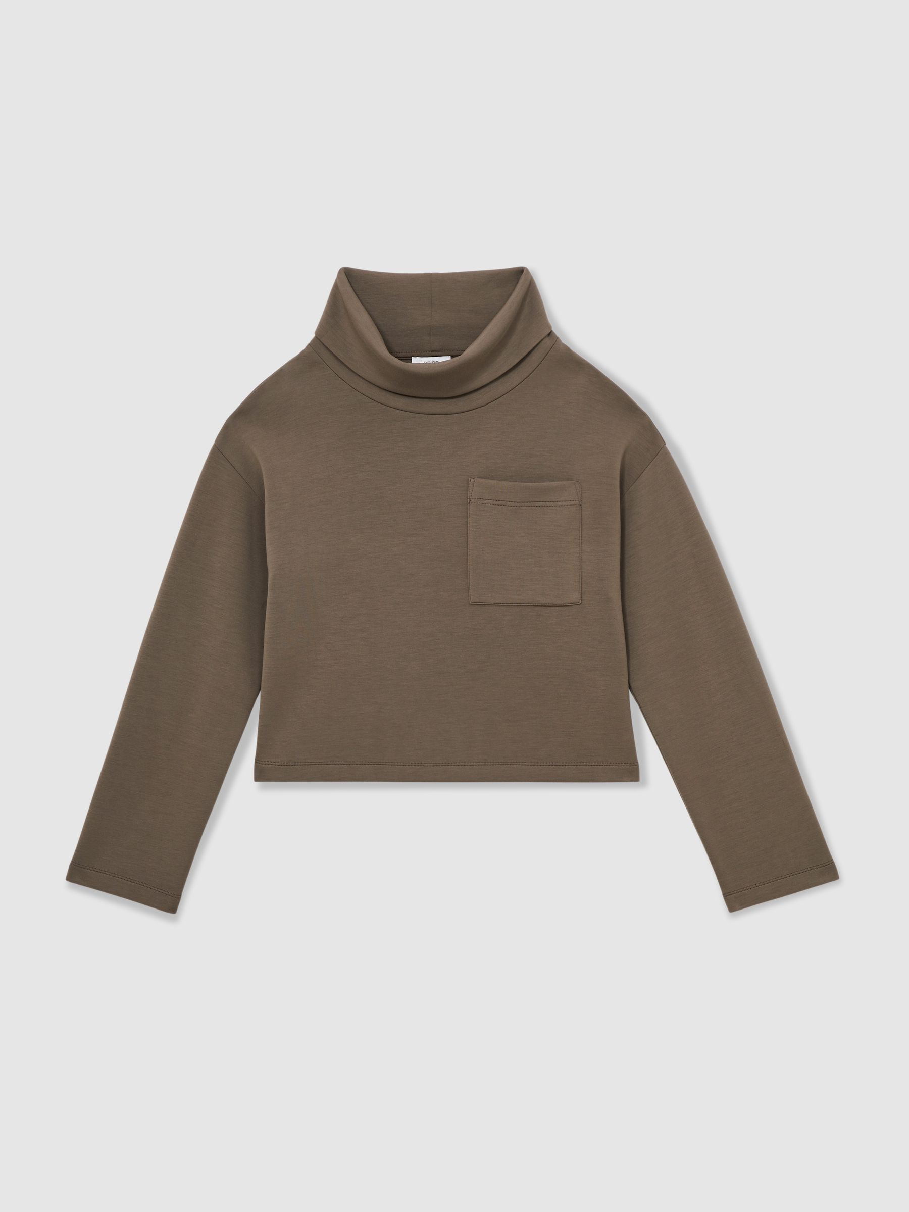 Interlock-Jersey-Sweatshirt mit Trichterkragen in Khakigrün - Bild 2 von 6