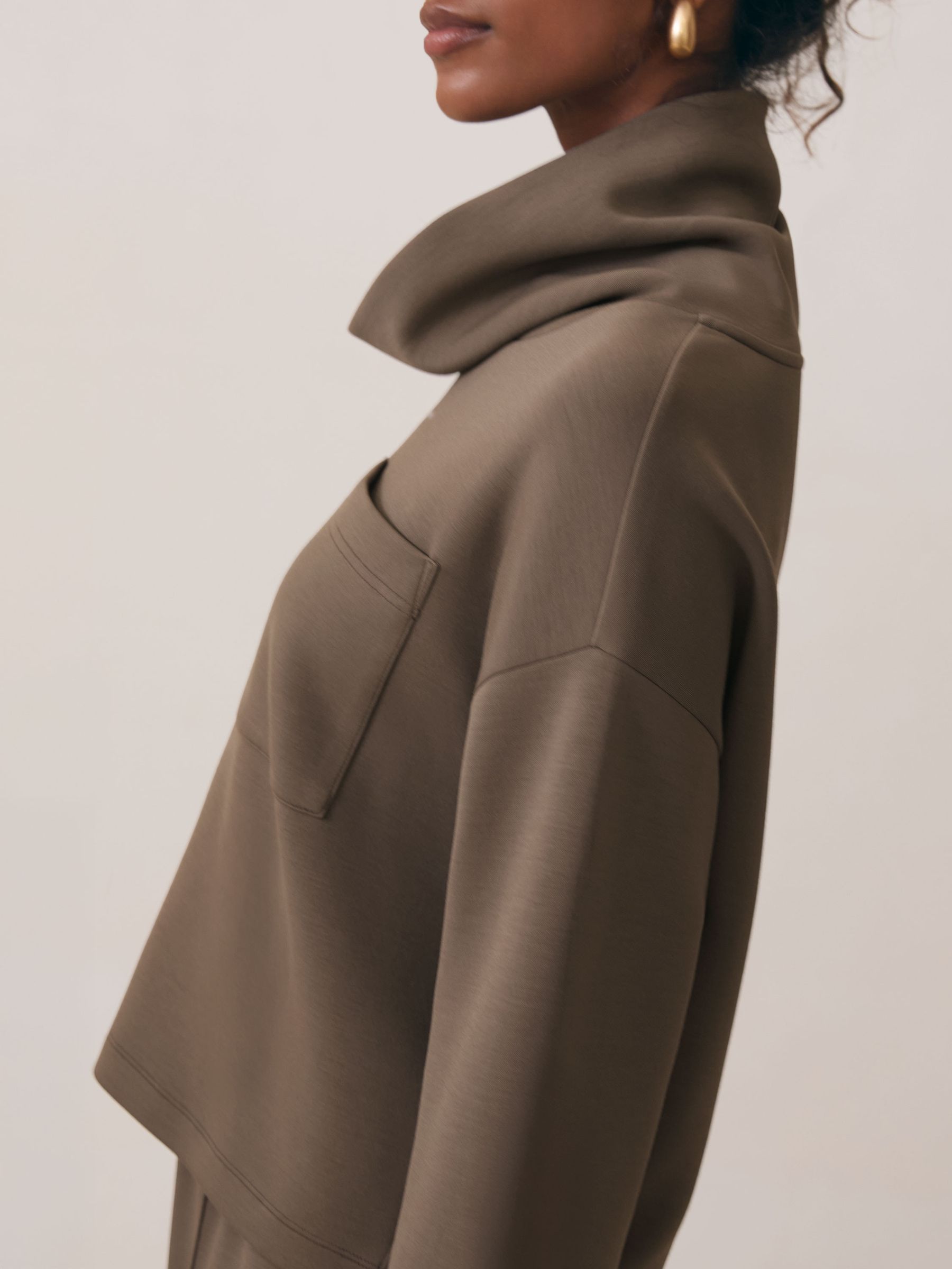 Premium Interlock Funnel-Neck Sweatshirt in Khaki Green - image 5
