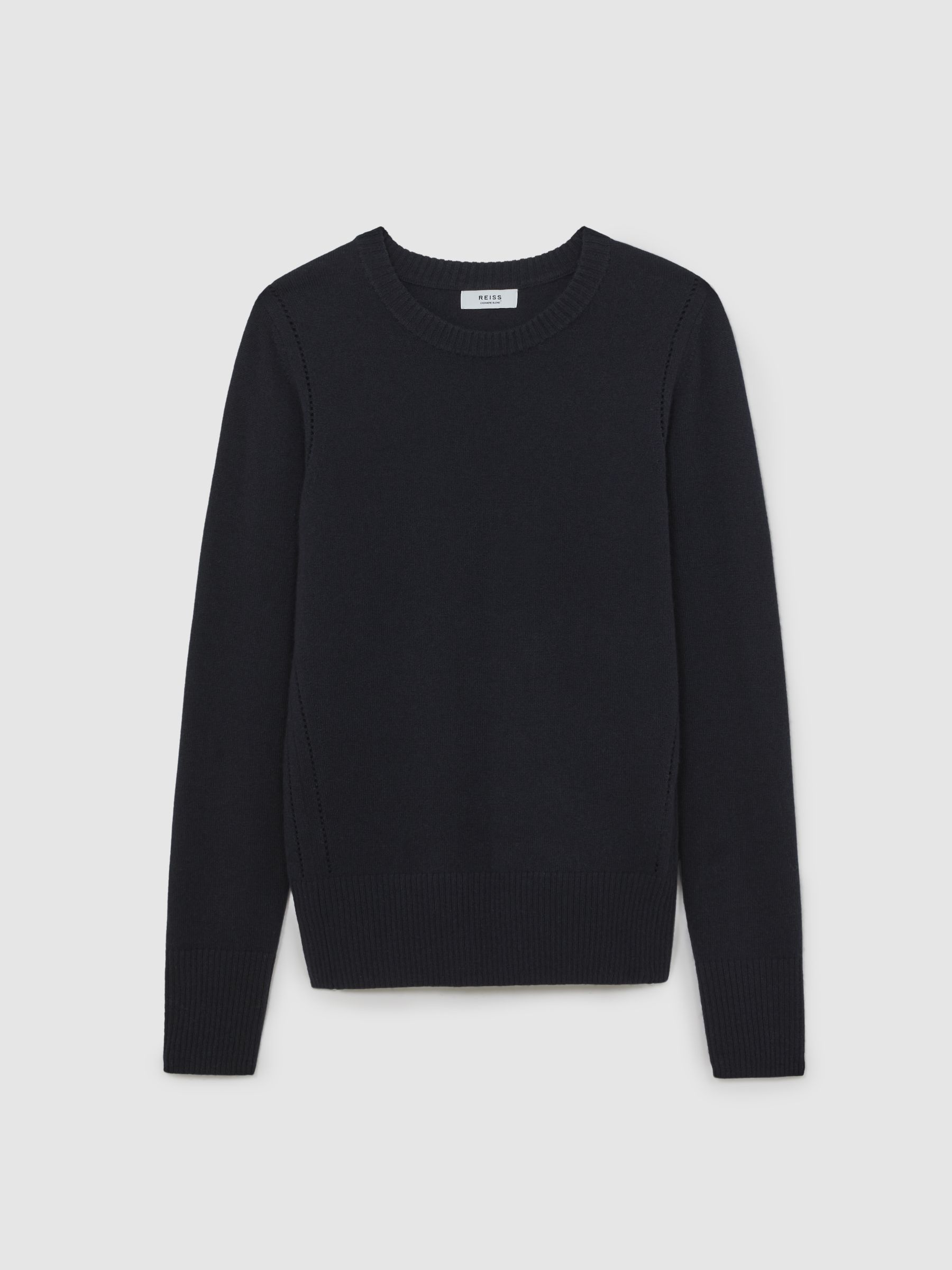 Wool-Blend Open-Stitch Jumper with Cashmere in Navy - Image 2 of 6