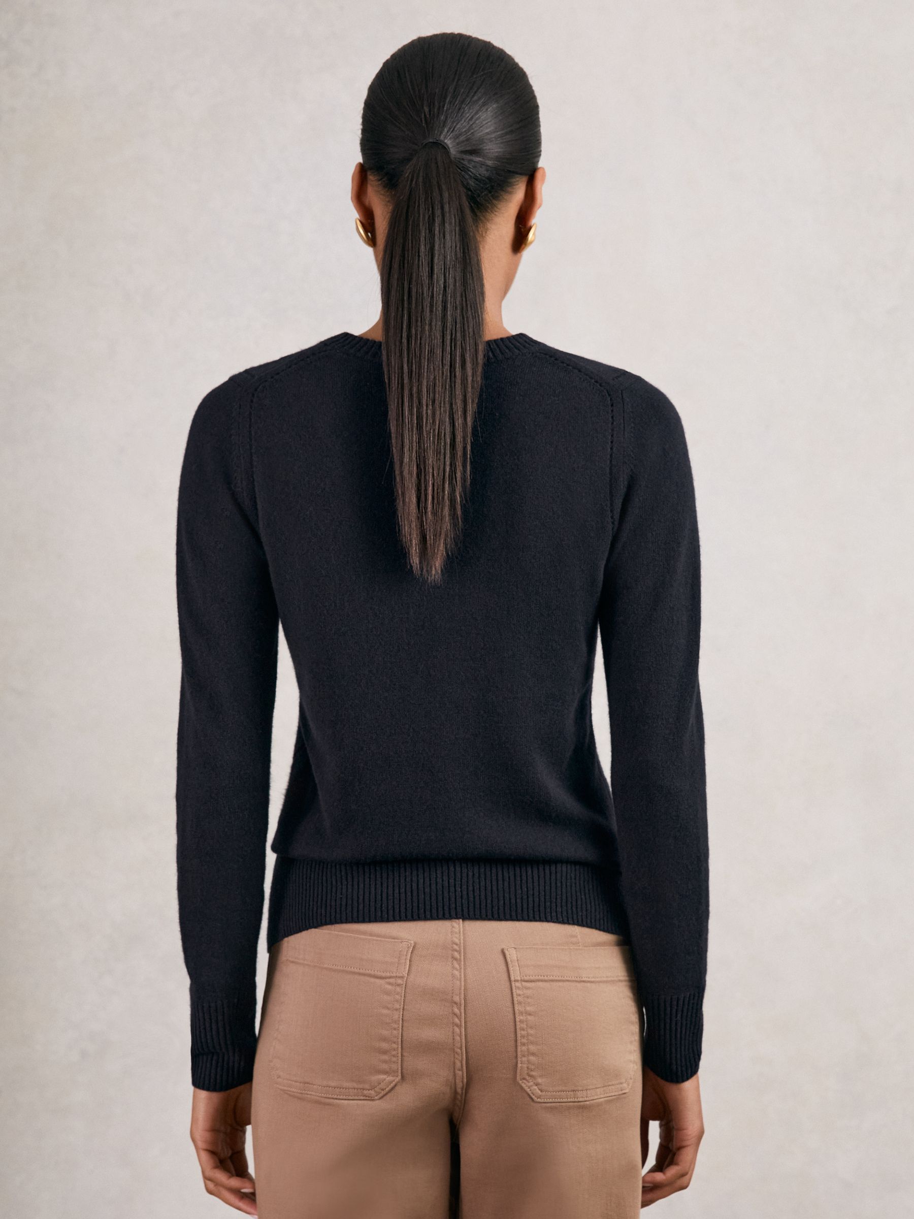 Wool-Blend Open-Stitch Jumper with Cashmere in Navy - Image 5 of 6