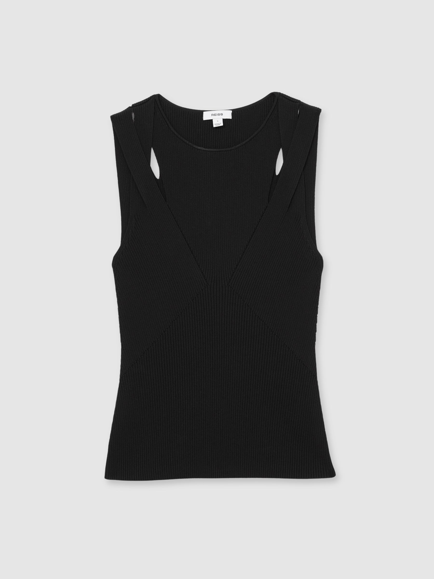 أسود - Reiss Rhylee Cut-Out Rib-Knit Vest - صورة 2 من 5 أسود - Reiss Rhylee Cut-Out Rib-Knit Vest - صورة 2 من 5
