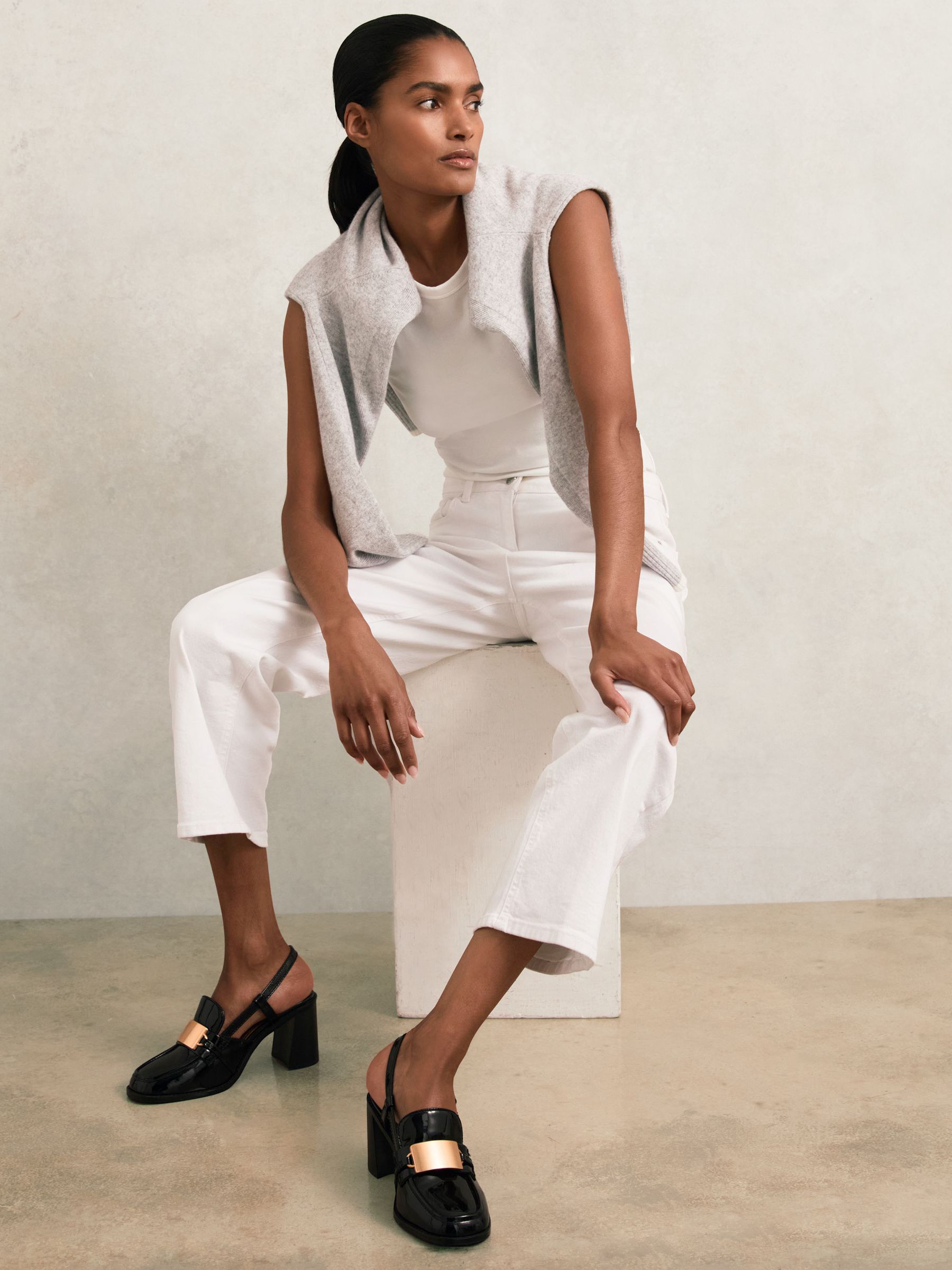Patent Leather Slingback Heeled Loafers in Black - Image 2 of 5
