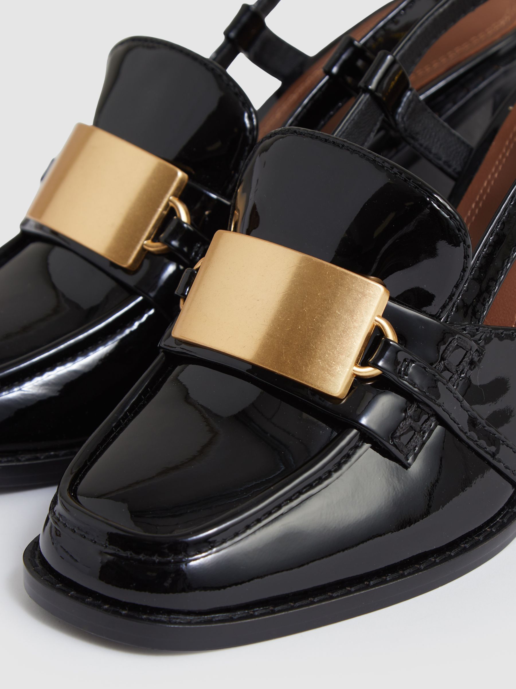 Patent Leather Slingback Heeled Loafers in Black - image 2