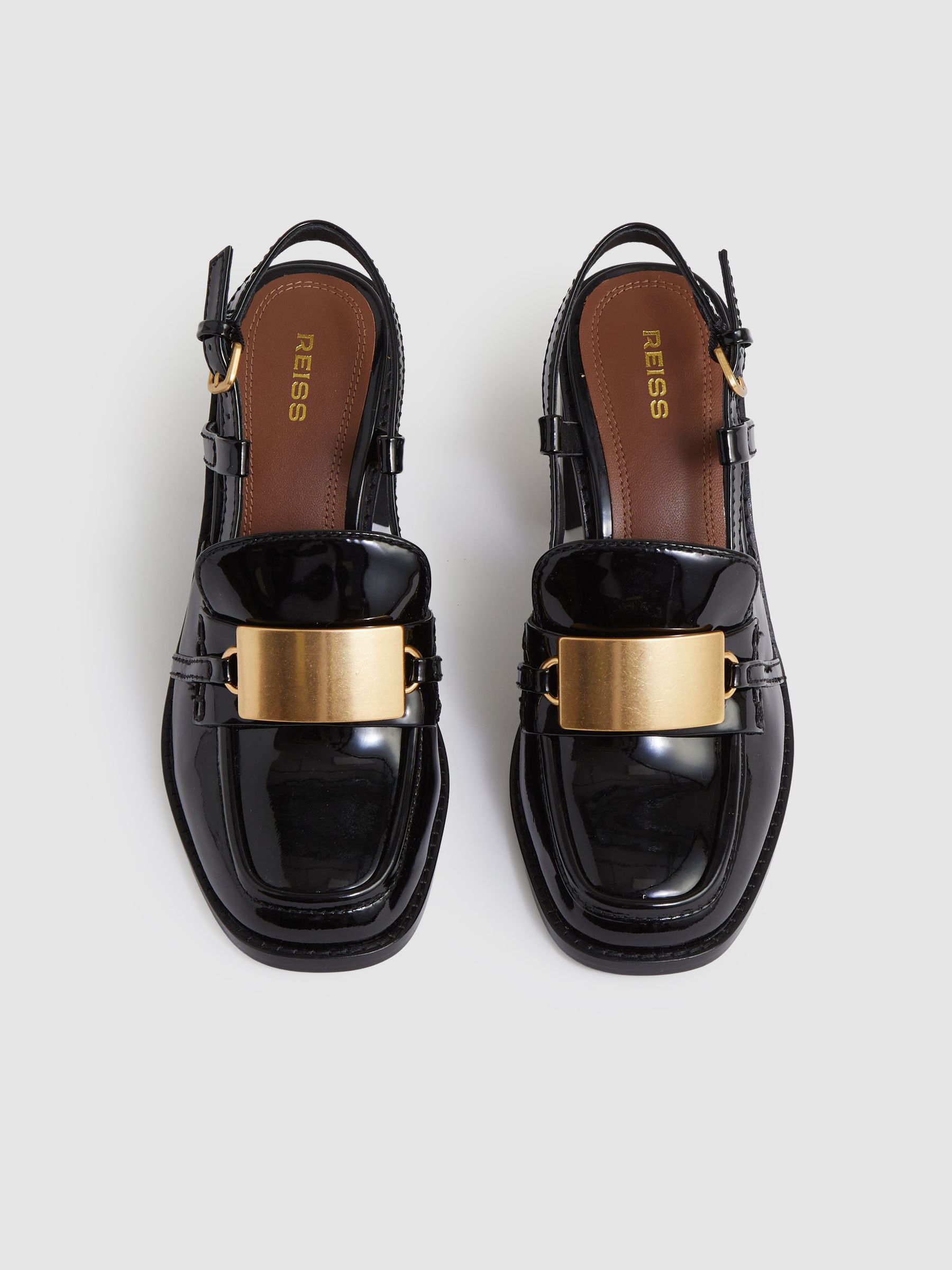 Patent Leather Slingback Heeled Loafers in Black - image 3