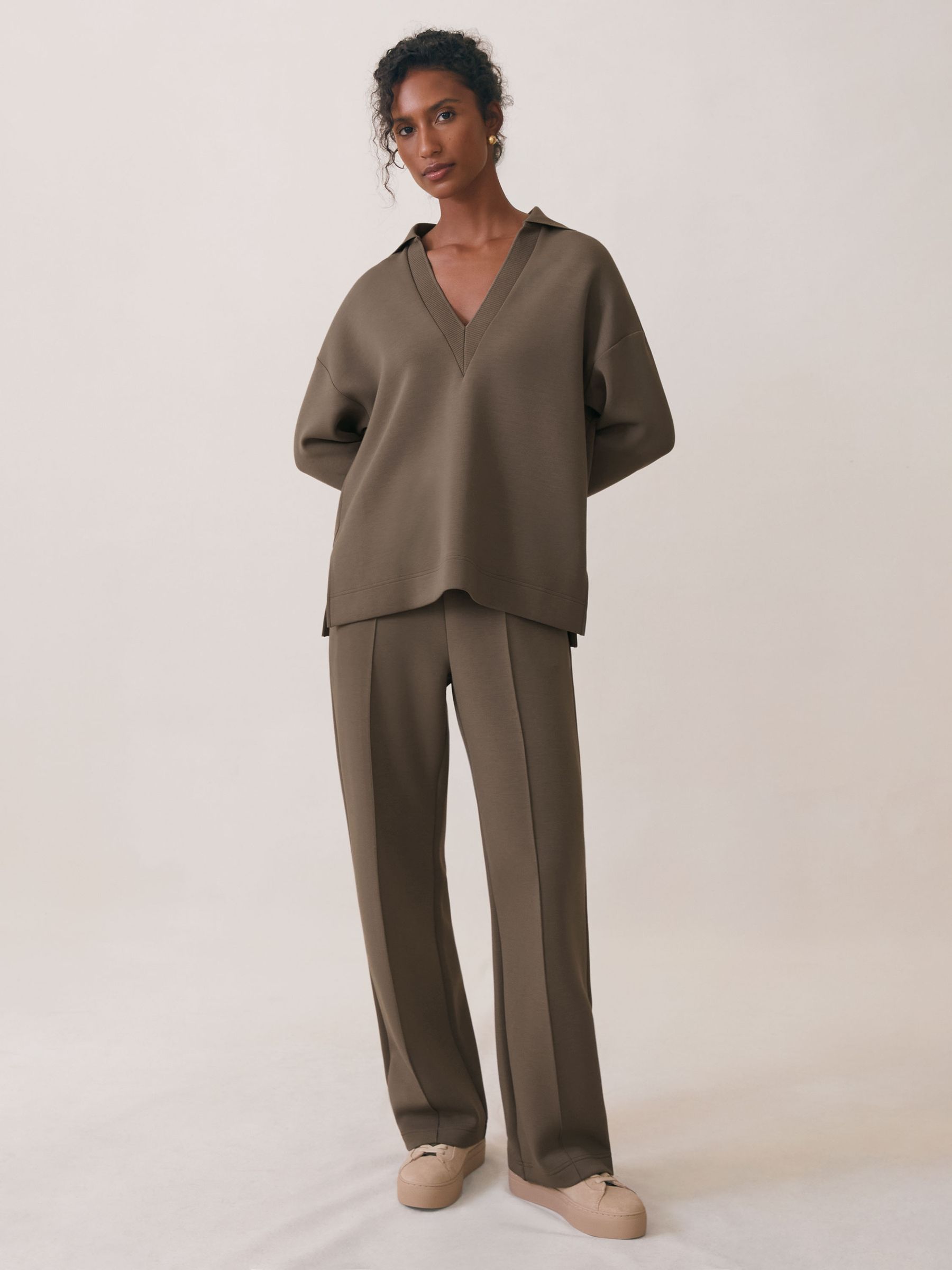 Premium Interlock Open-Collar Sweatshirt in Khaki Green - image 5