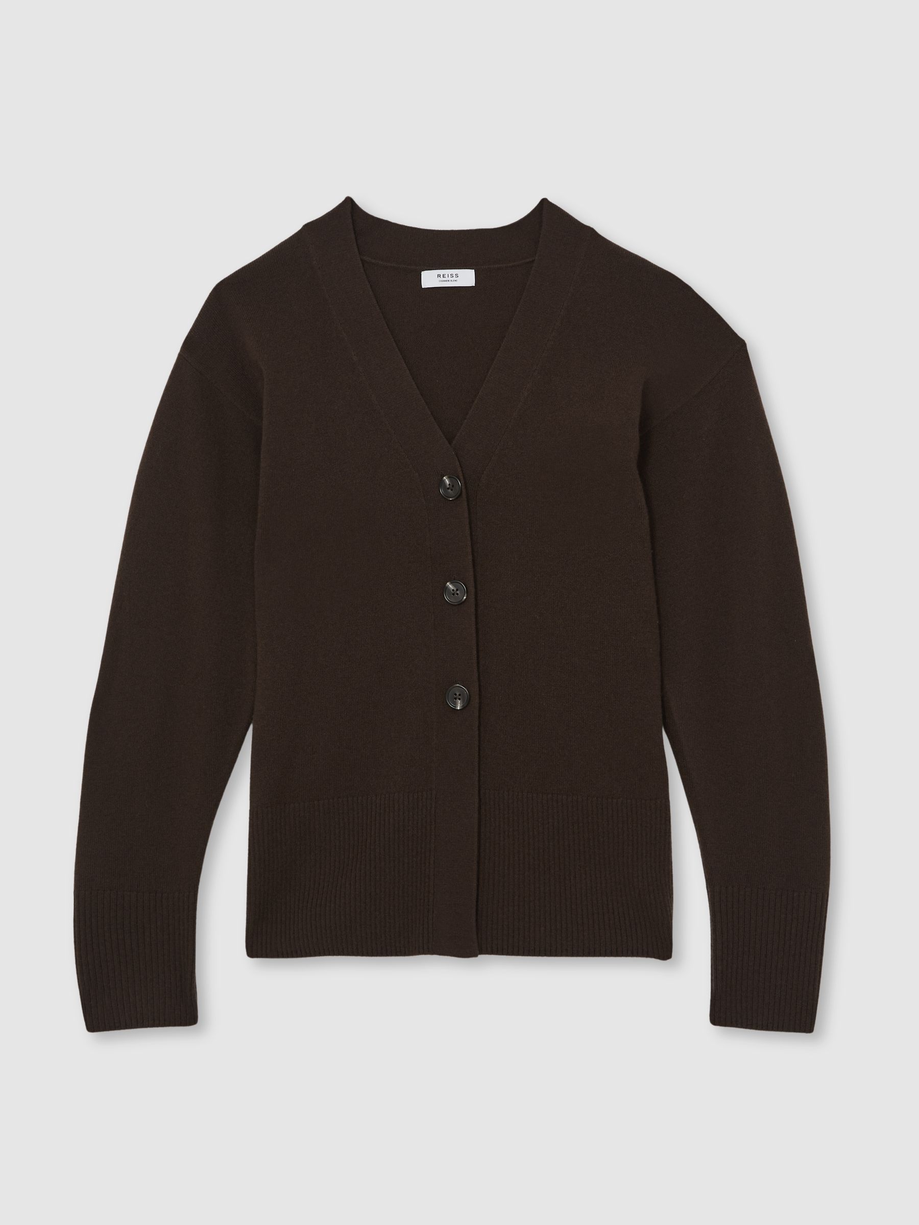 Wool-Blend Fitted Cardigan With Cashmere in Chocolate - Image 2 of 6