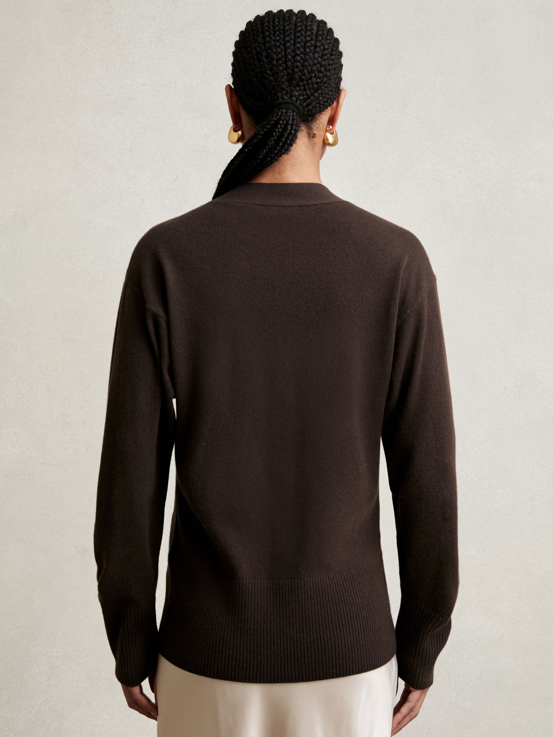 Wool-Blend Fitted Cardigan With Cashmere in Chocolate - Image 5 of 6