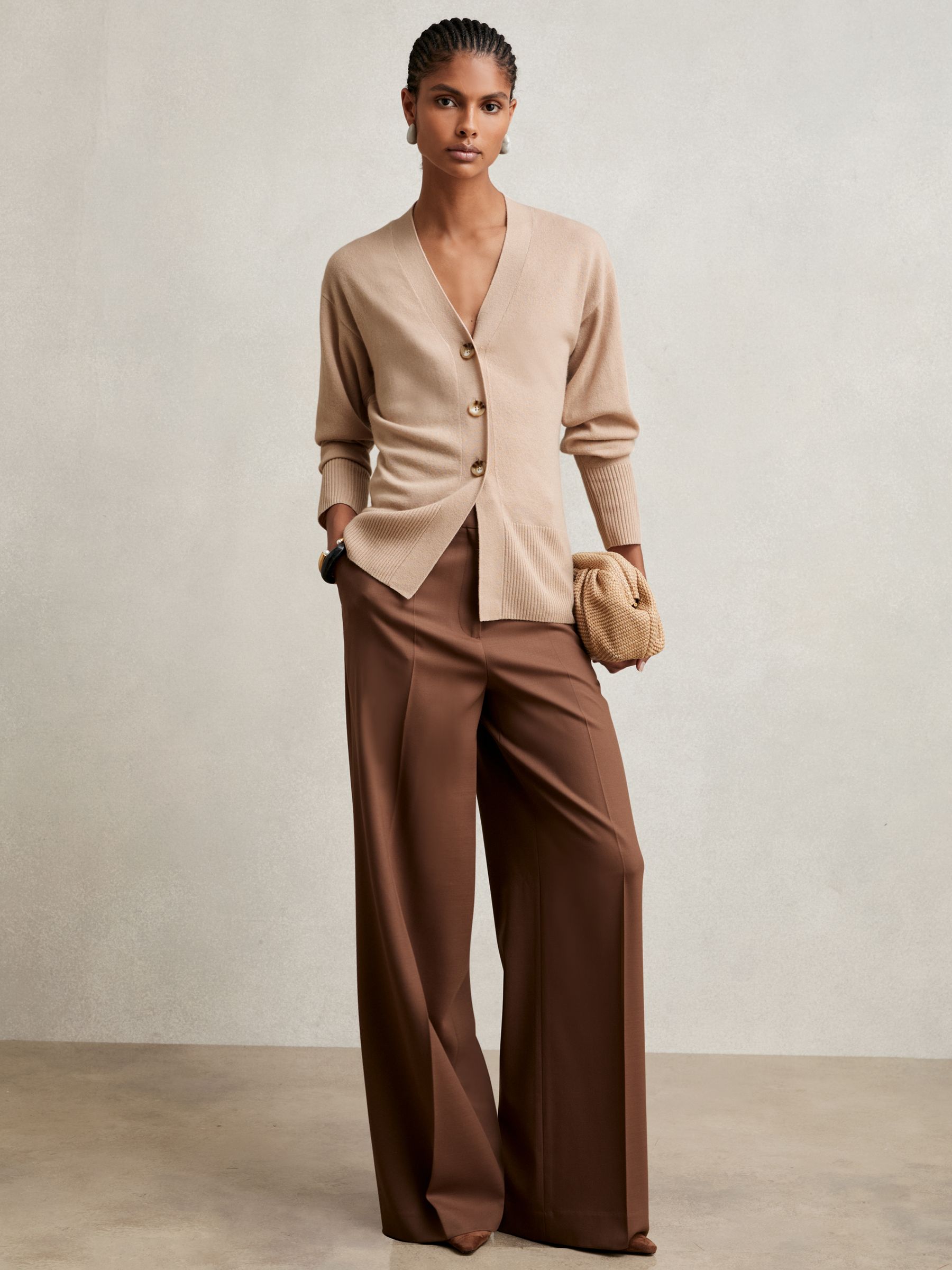 Wool-Blend Fitted Cardigan With Cashmere in Neutral - image 3