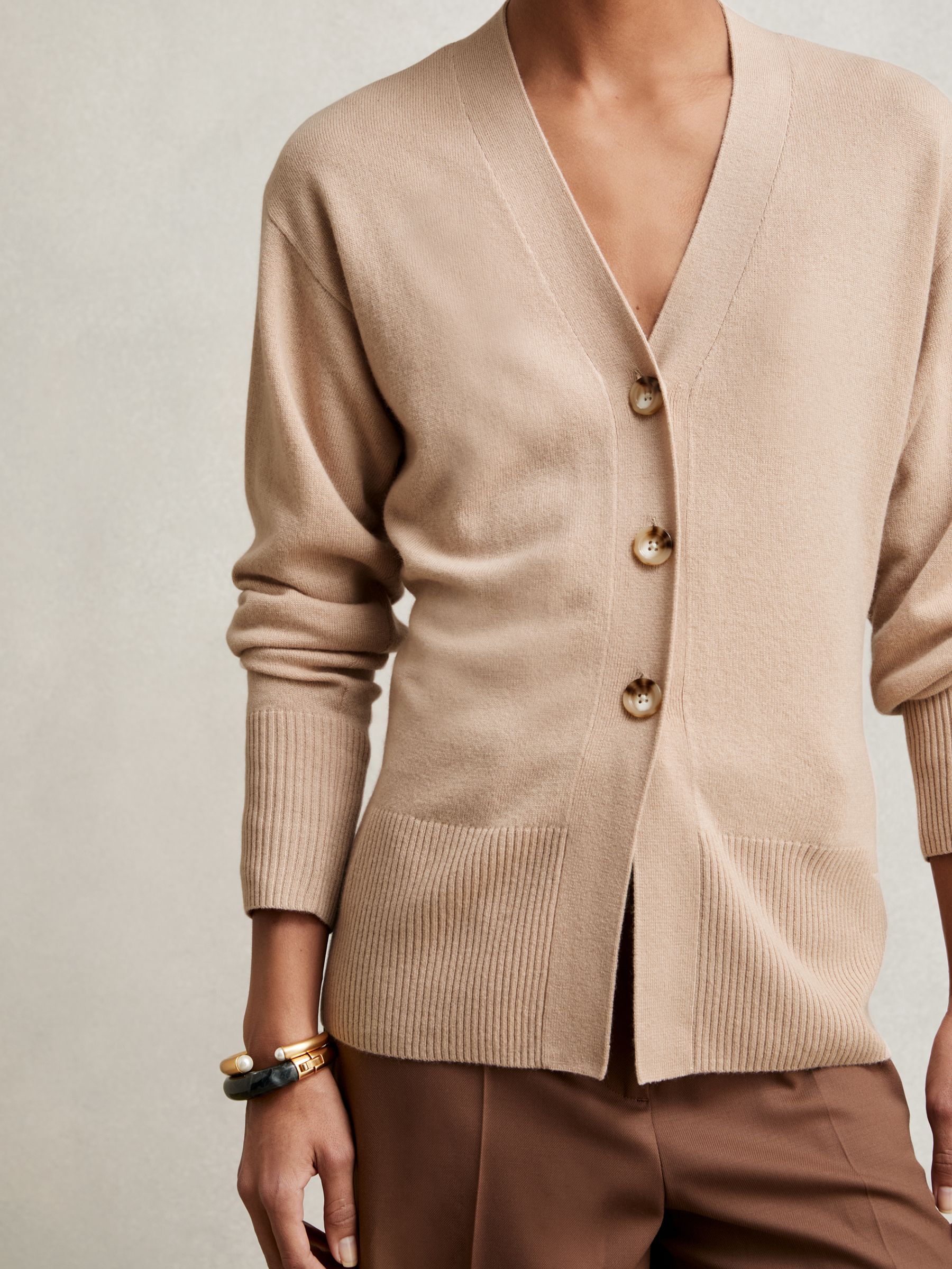 Wool-Blend Fitted Cardigan With Cashmere in Neutral - image 4
