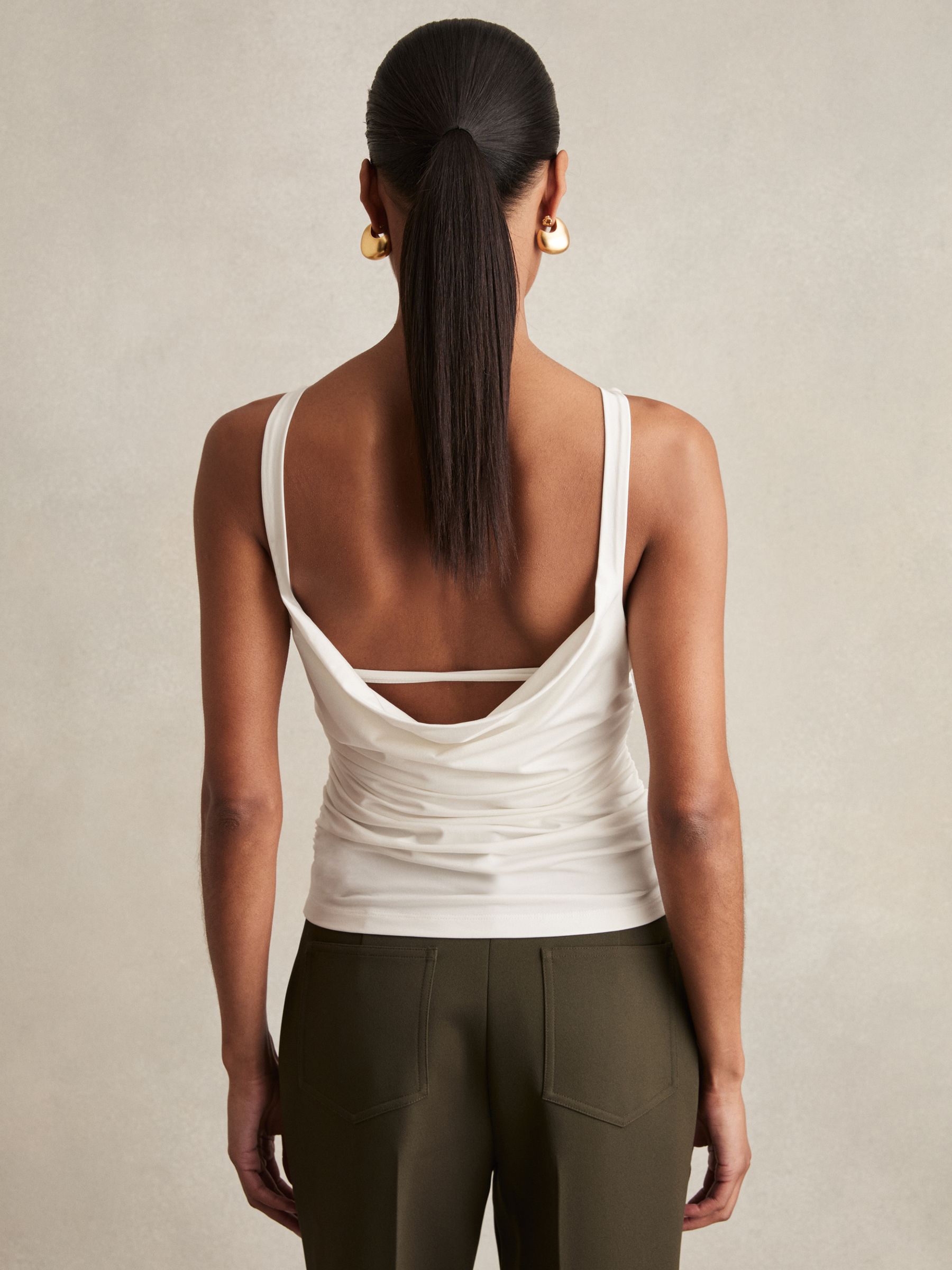 Ruched Jersey Cowl Back Vest in White - image 4