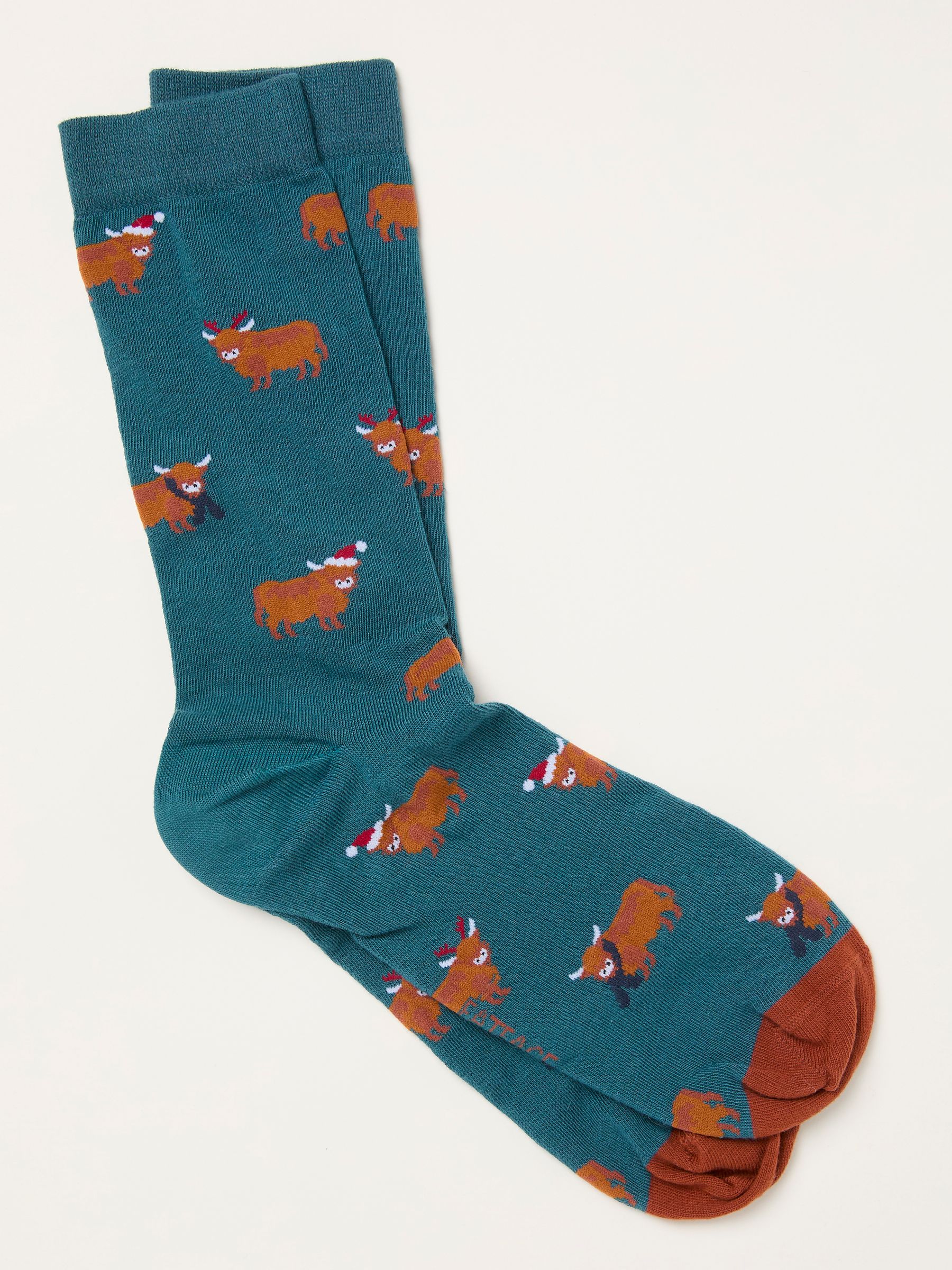 Teal Blue Highland Cow Socks - Image 1 of 2