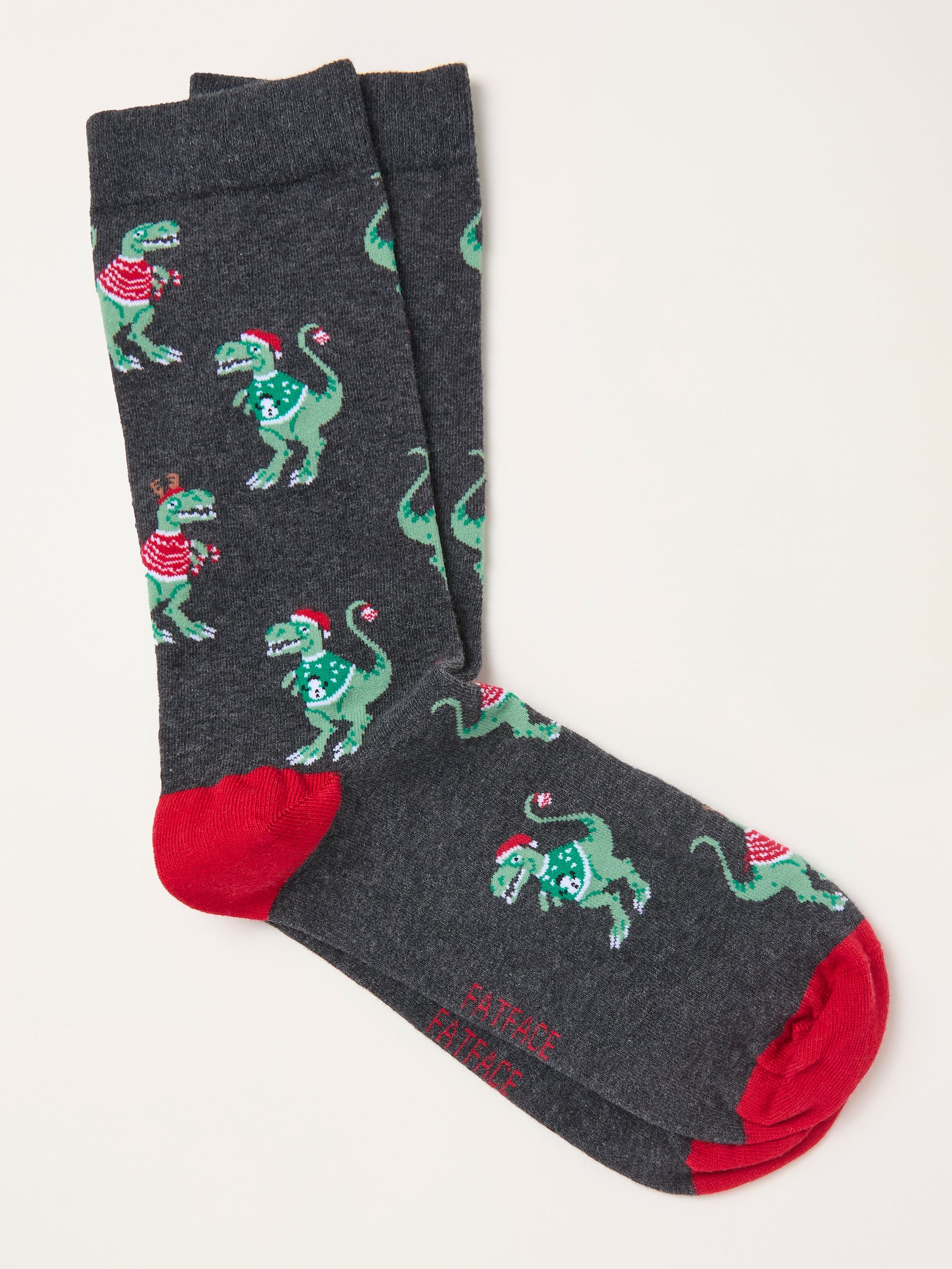Grey Festive Dinosaur Socks - Image 1 of 2