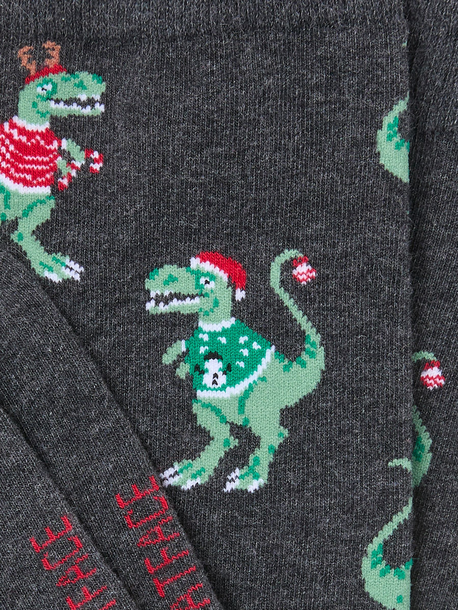 Grey Festive Dinosaur Socks - Image 2 of 2