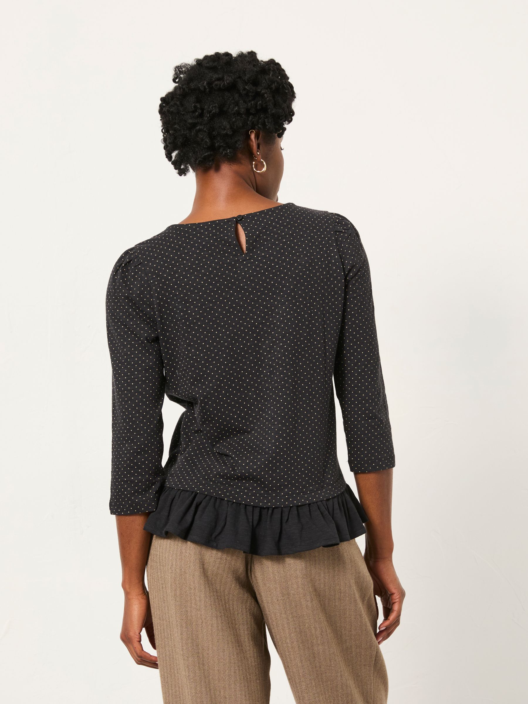 Kai Black Pin Spot Peplum Top - Image 2 of 6 Kai Black Pin Spot Peplum Top - Image 2 of 6