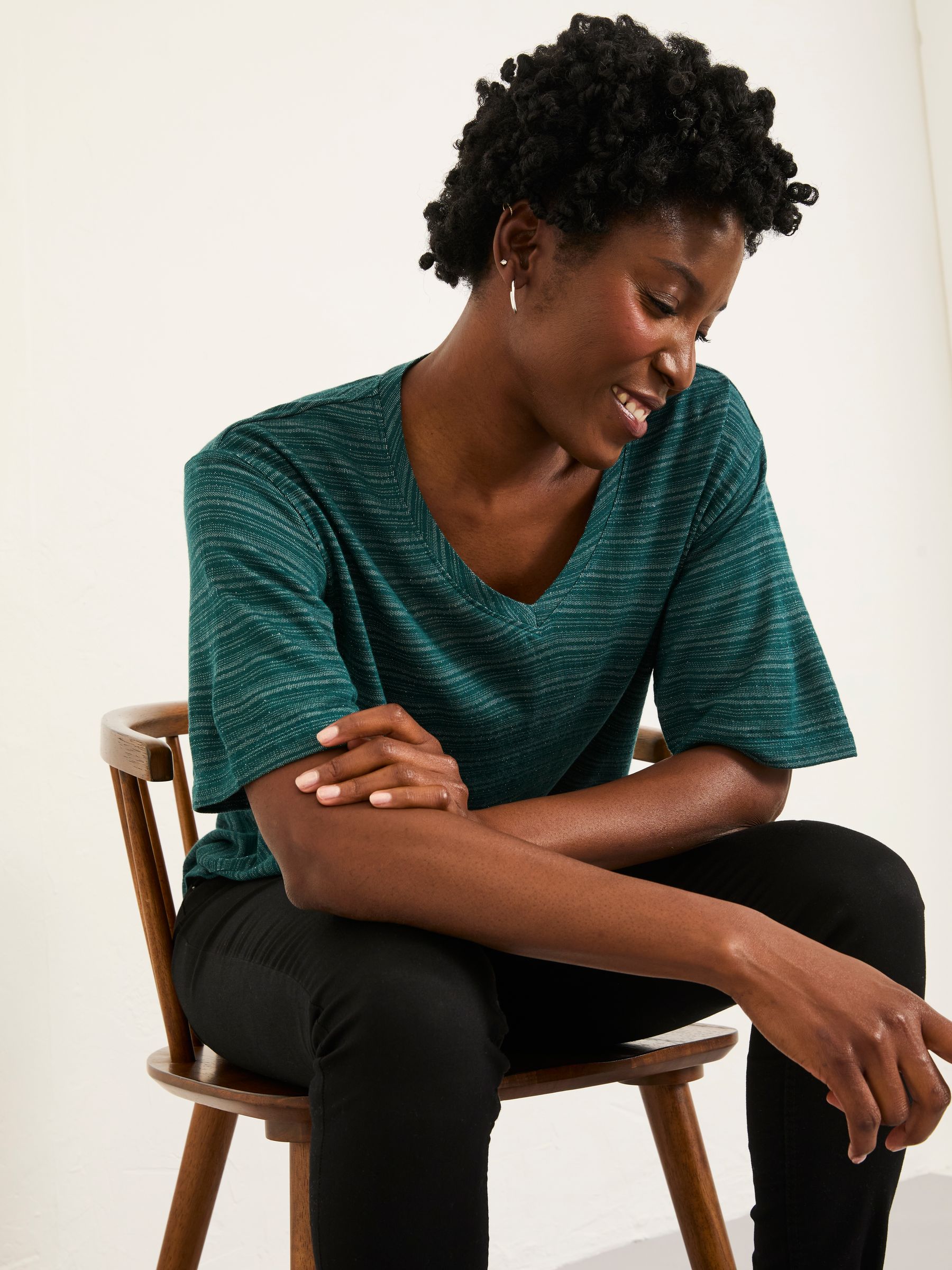 Maddie Teal Blue Short Sleeve Sparkle Top - Image 3 of 6