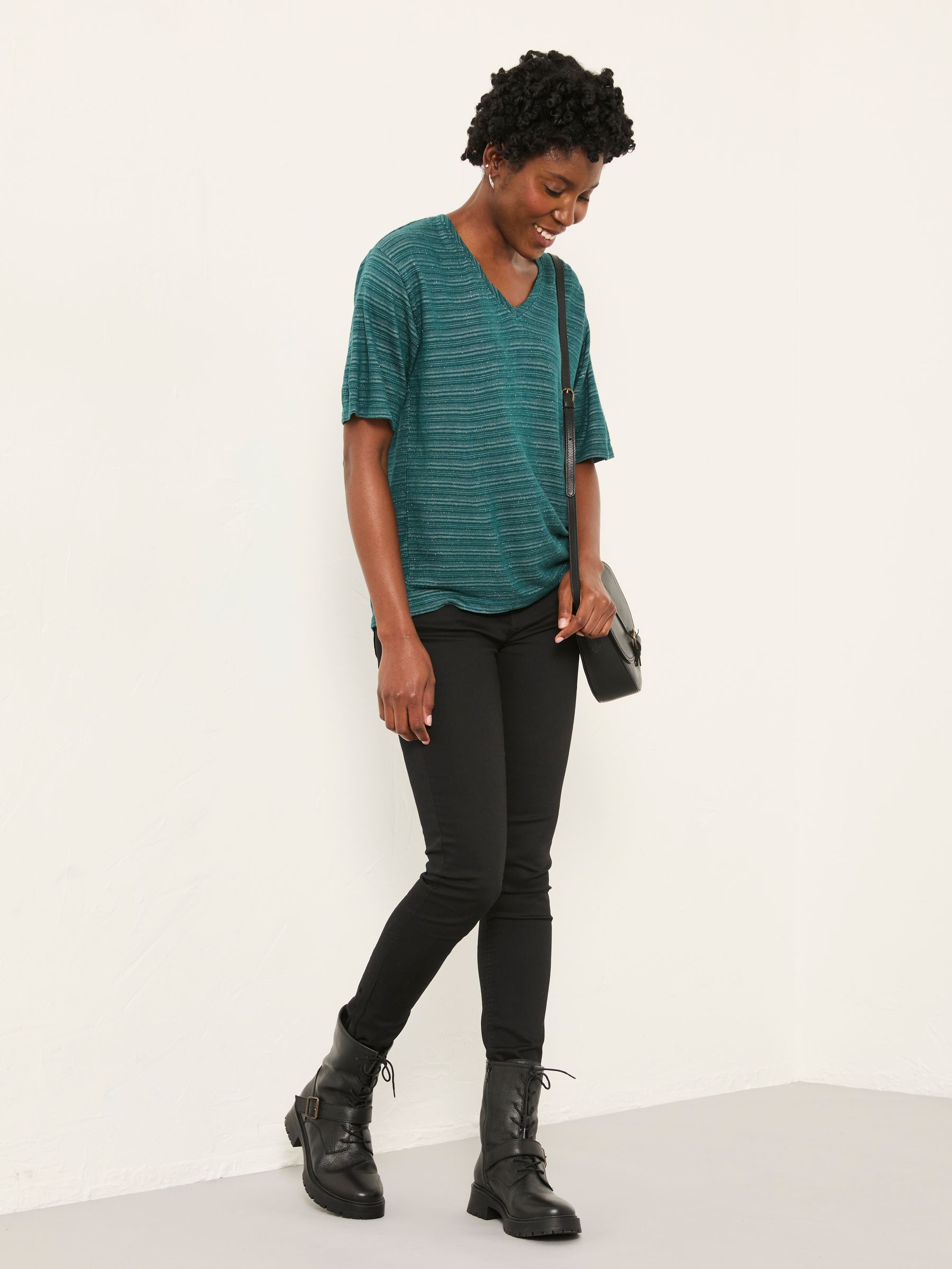 Maddie Teal Blue Short Sleeve Sparkle Top - Image 4 of 6