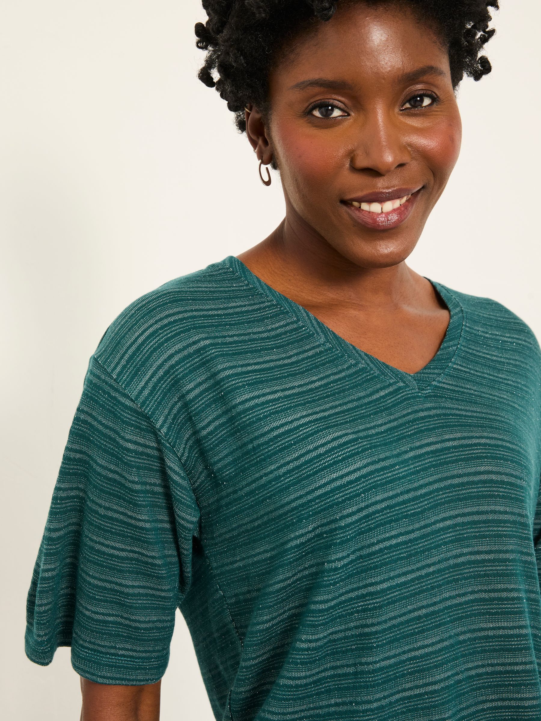 Maddie Teal Blue Short Sleeve Sparkle Top - Image 5 of 6